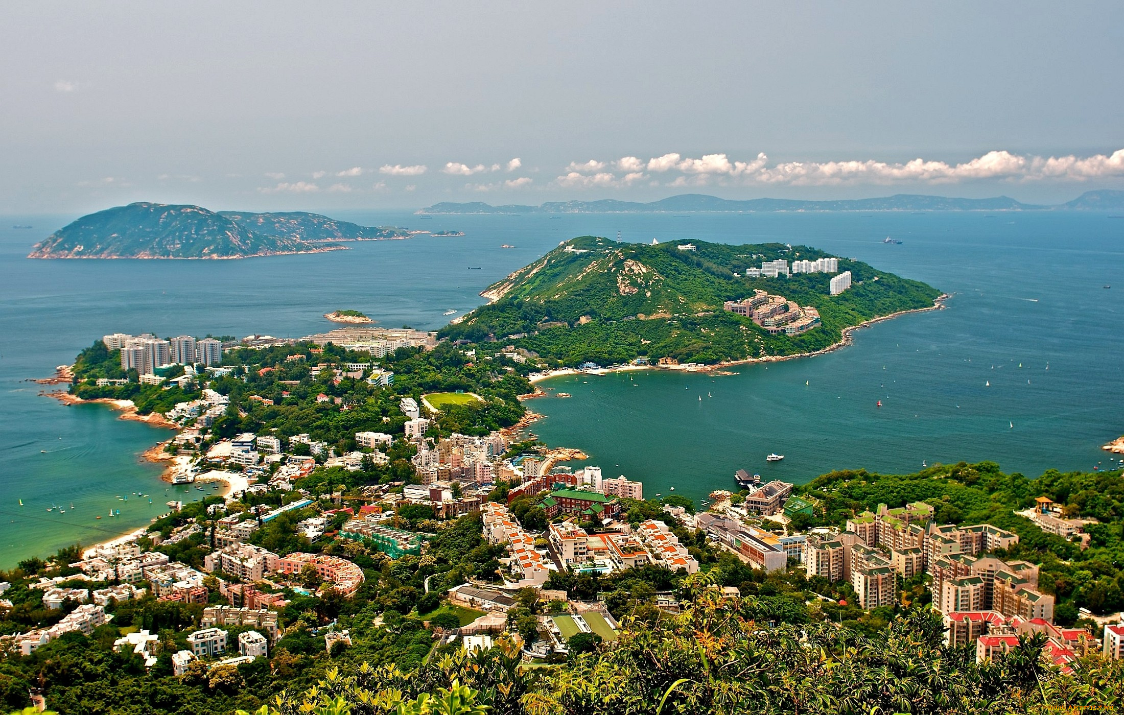 гонконг, китай, города, море, полуостров, дома, зелень