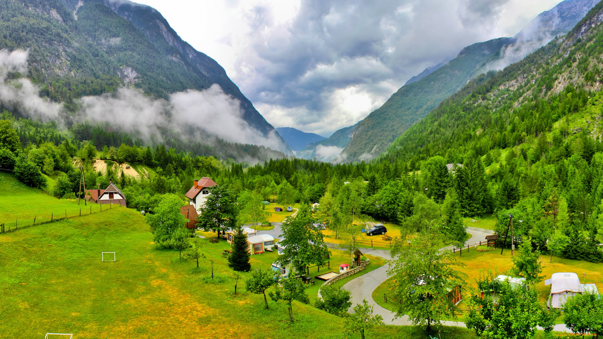 словения, bovec, природа, пейзажи, стоянка, горы