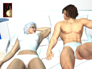 Картинка 3д+графика люди+ people девушка взгляд фон мужчина кровать