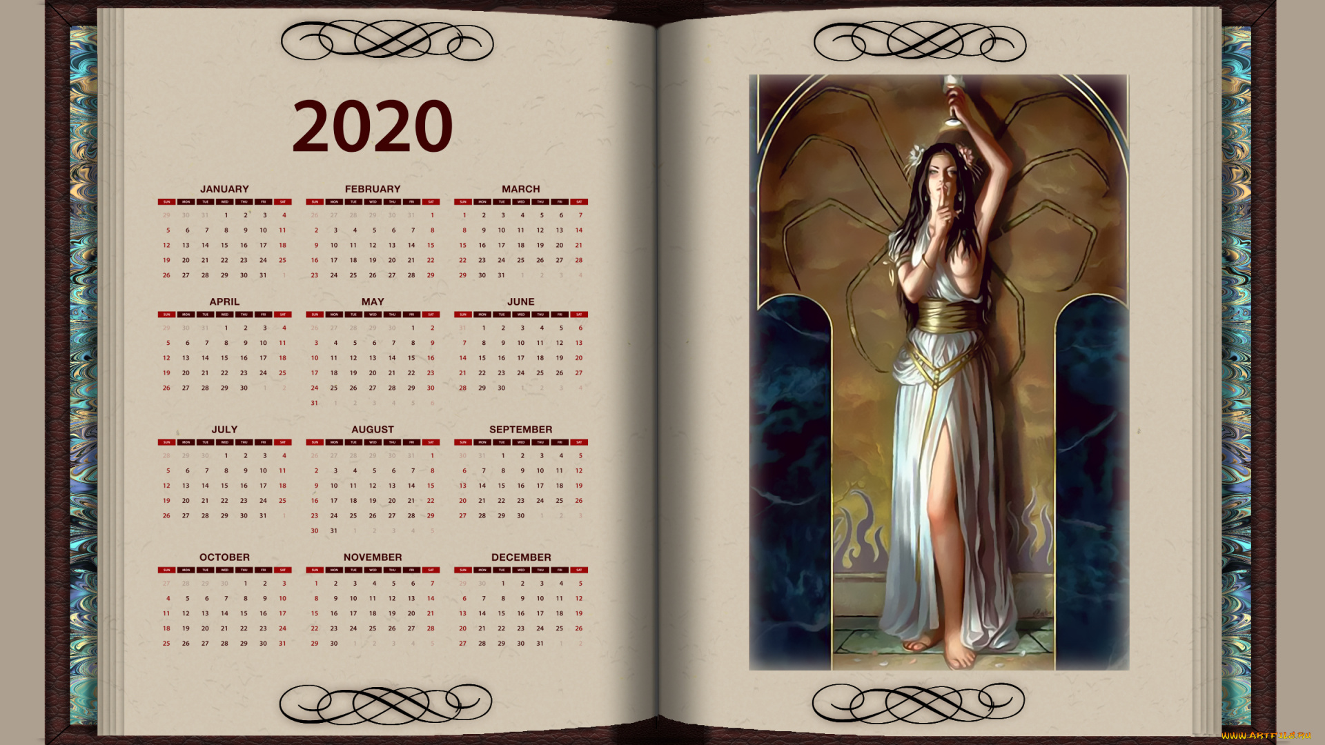 календари, фэнтези, книга, девушка, calendar, 2020