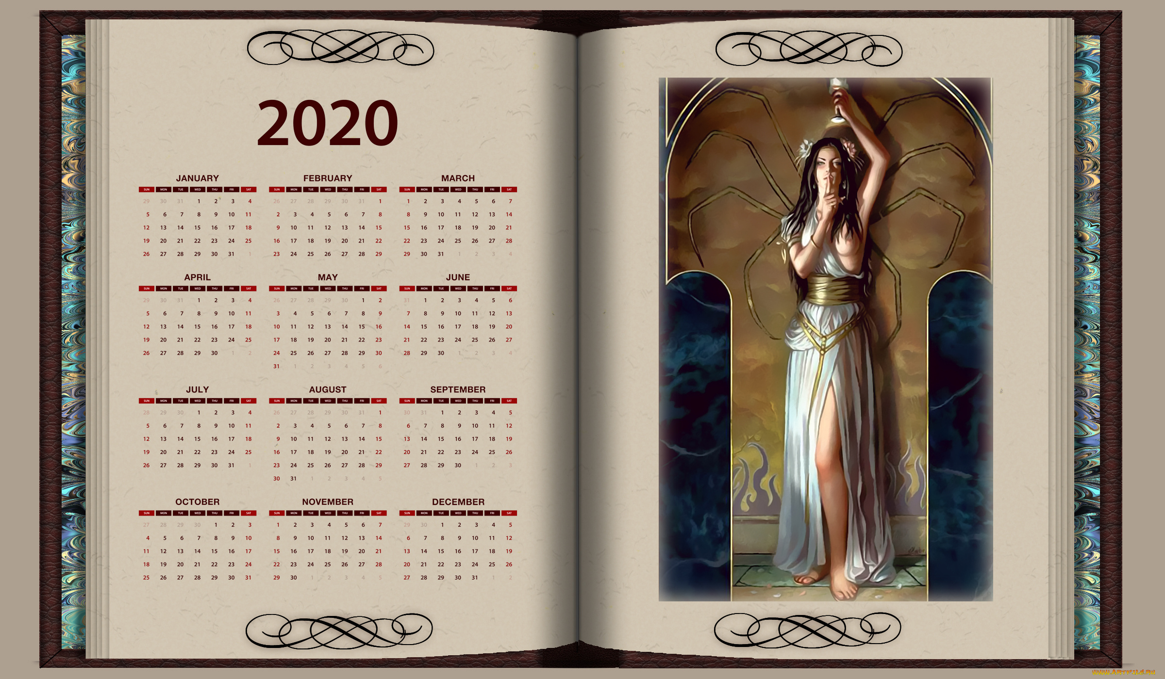 календари, фэнтези, книга, девушка, calendar, 2020