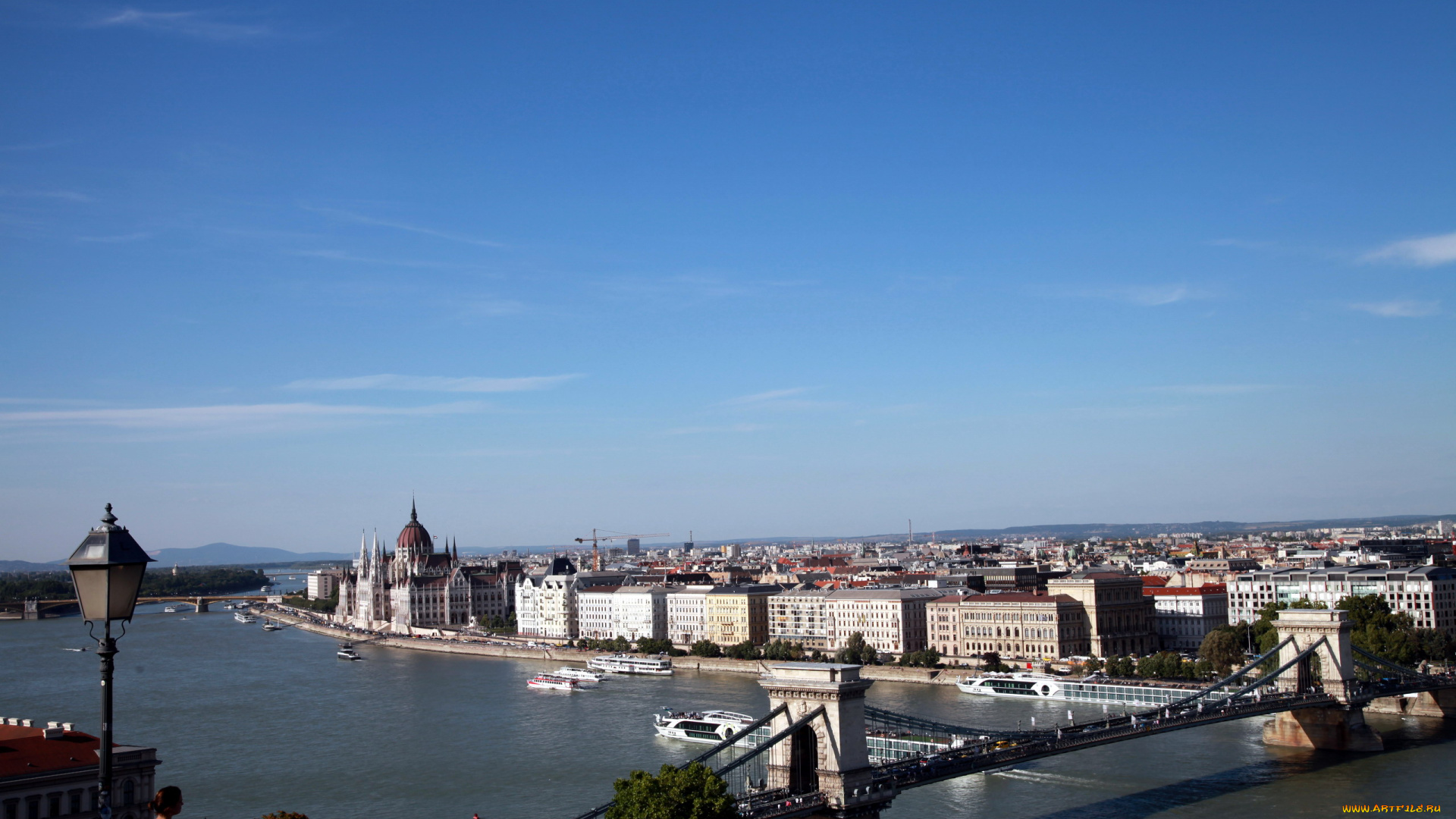 города, будапешт, , венгрия, мост, панорама