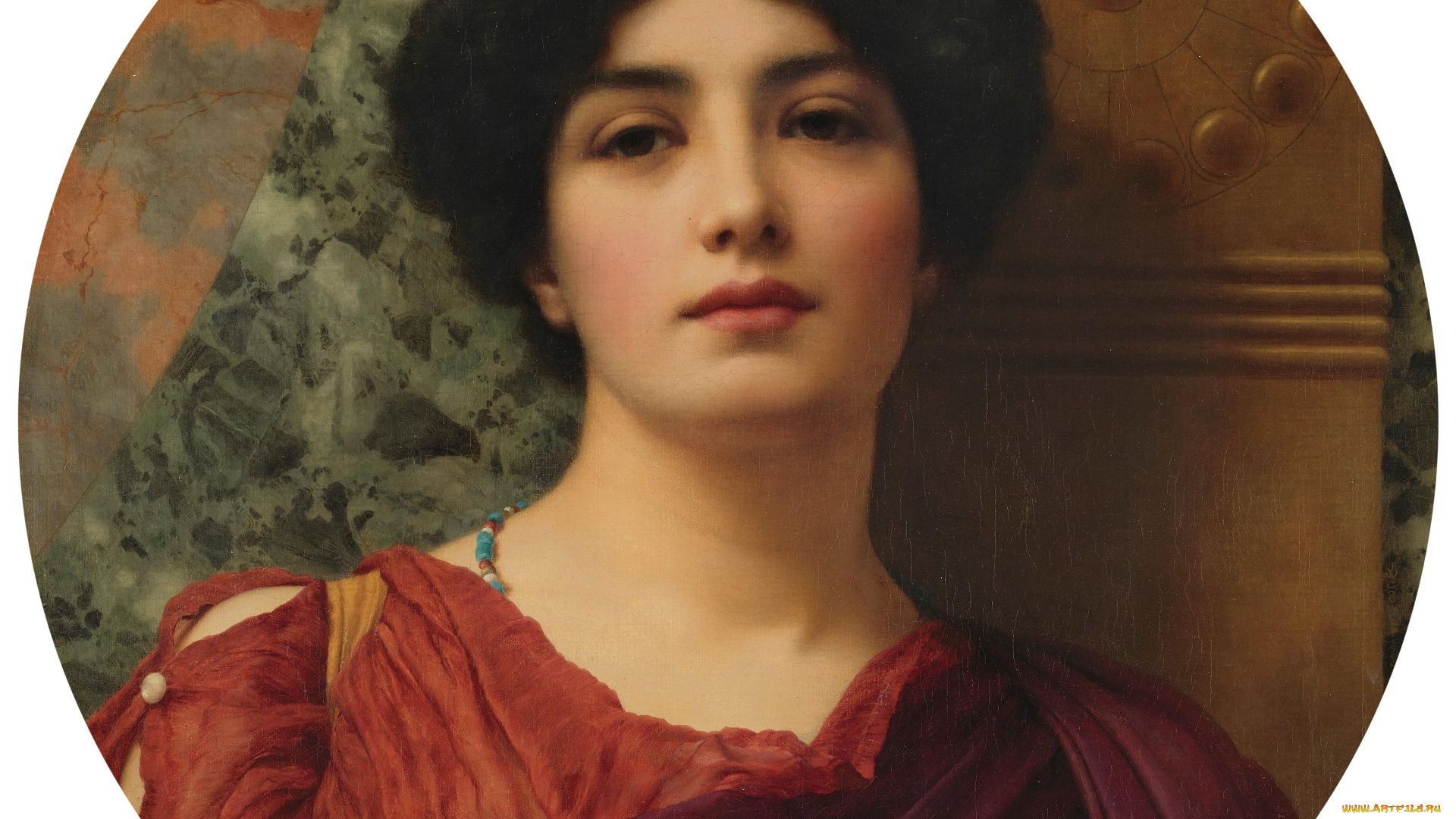 созерцание, рисованное, john, william, godward, женщина, портрет