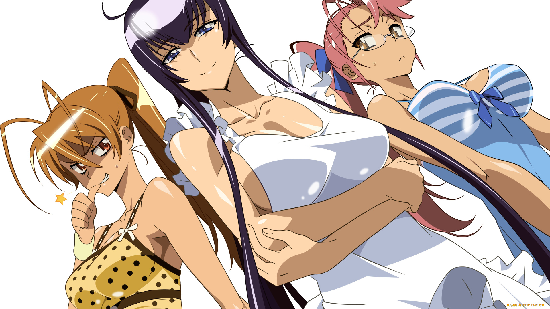 аниме, highschool, of, the, dead, takagi, saya, busujima, saeko, miyamoto, rei