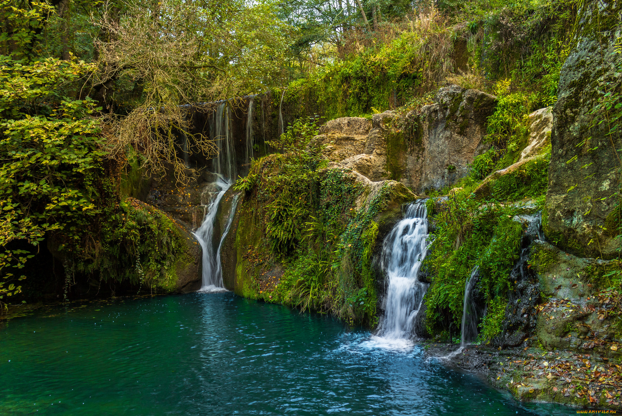 природа, водопады, река, лес, водопад