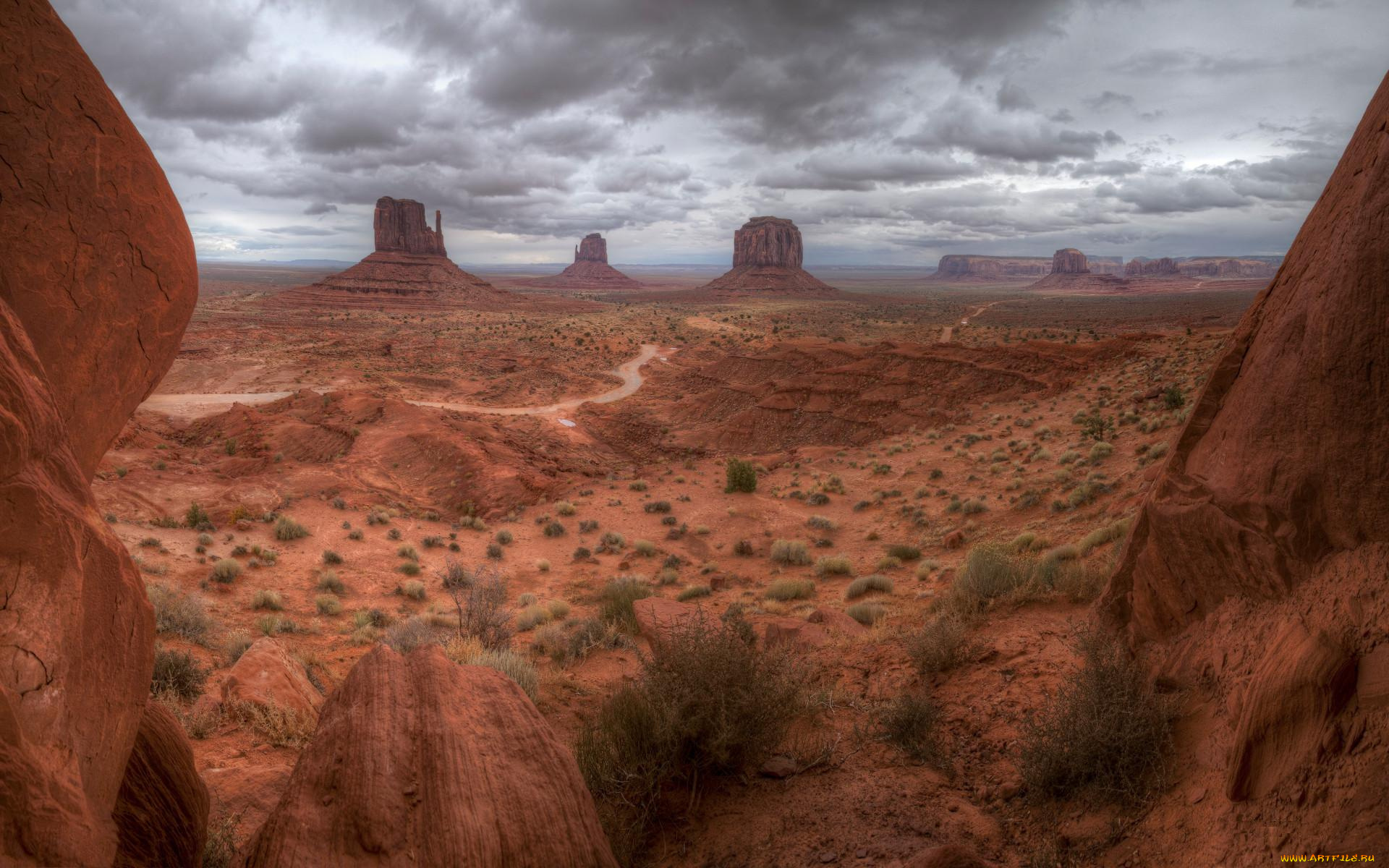 the, open, land, of, colorado, природа, горы, дорога, тучи, пустыня, камни, скалы, кустики