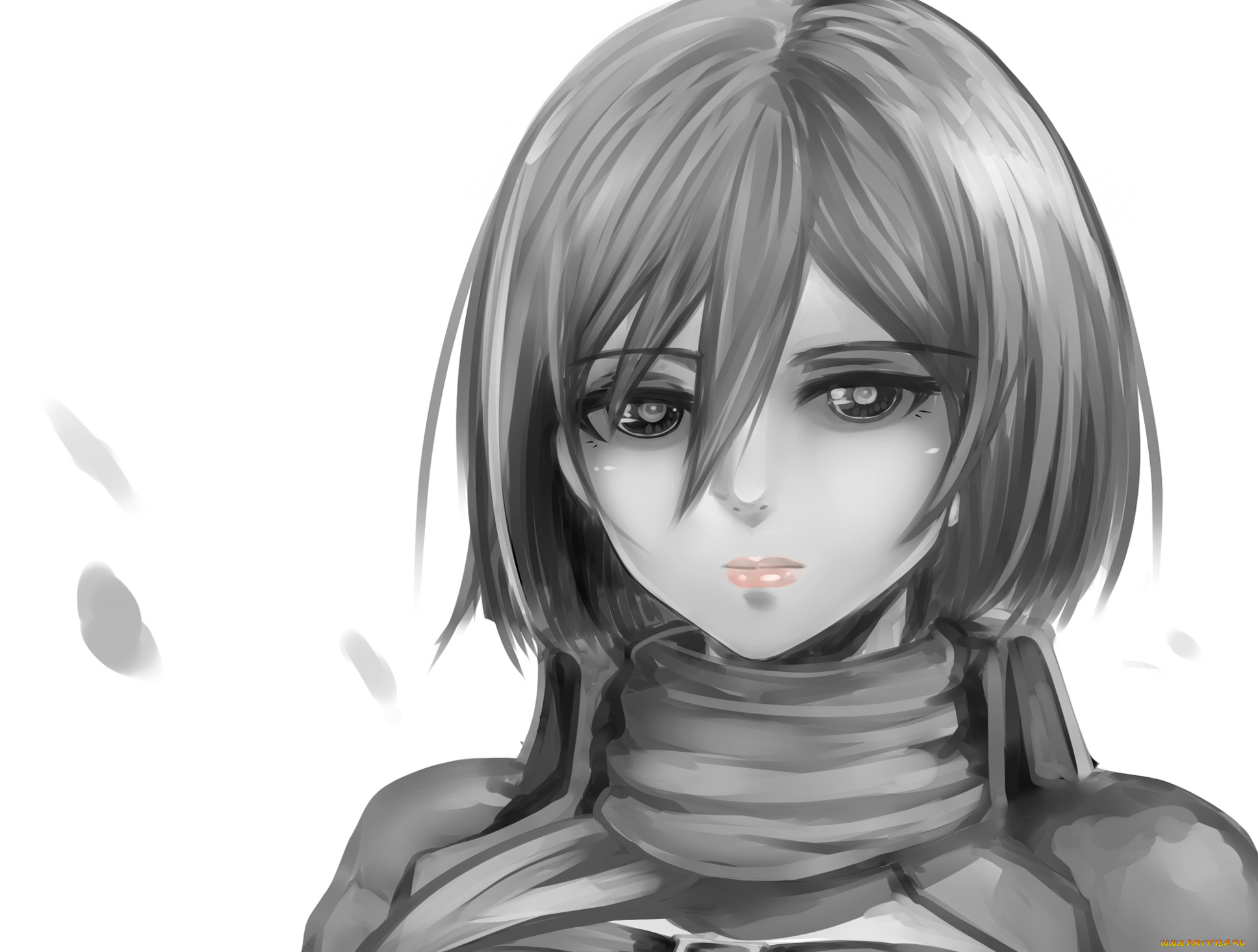 аниме, shingeki, no, kyojin, монохромное, вторжение, гигантов, глаза, лицо, девушка, mikasa, ackerman