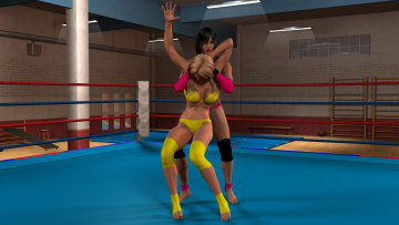 Картинка 3д+графика people+ люди девушки ринг захват борьба