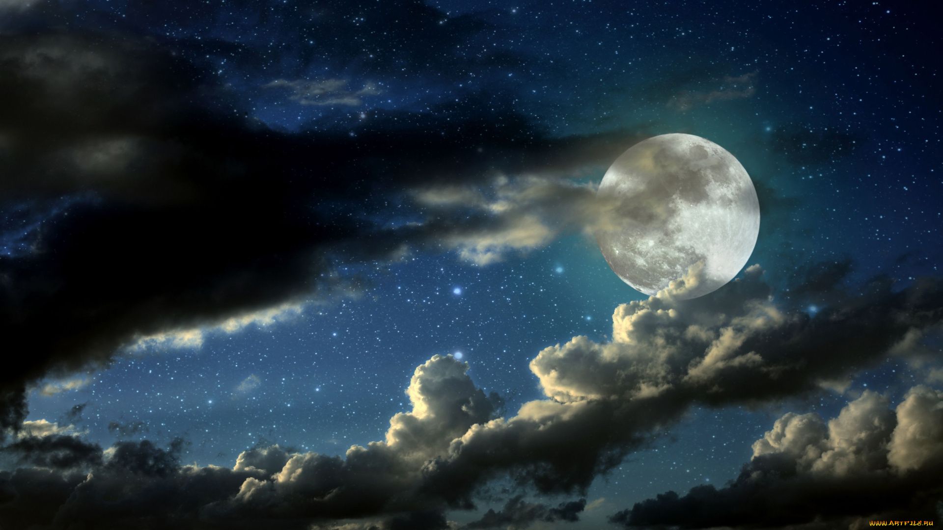 природа, облака, ночь, тучи, луна, полнолуние, свет