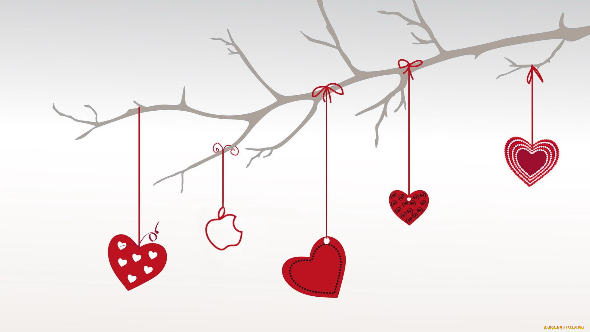 векторная, графика, сердечки, , hearts, ветка, сердечки, яблоко