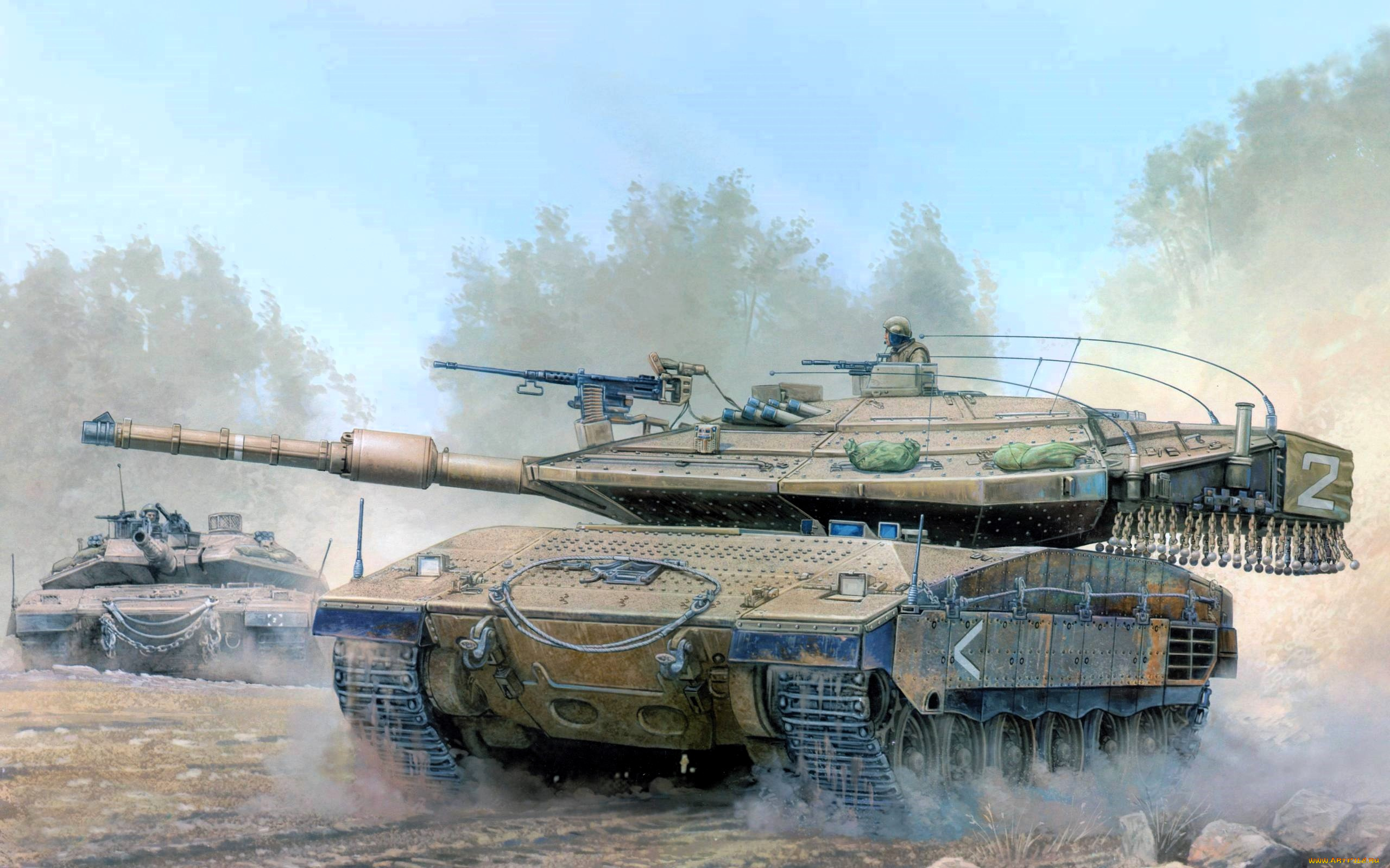 рисованное, армия, танк, меркава