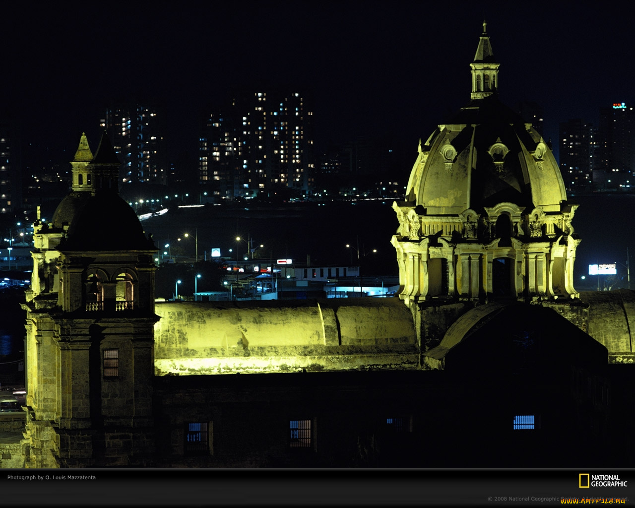 города, огни, ночного, cartagena, colombia