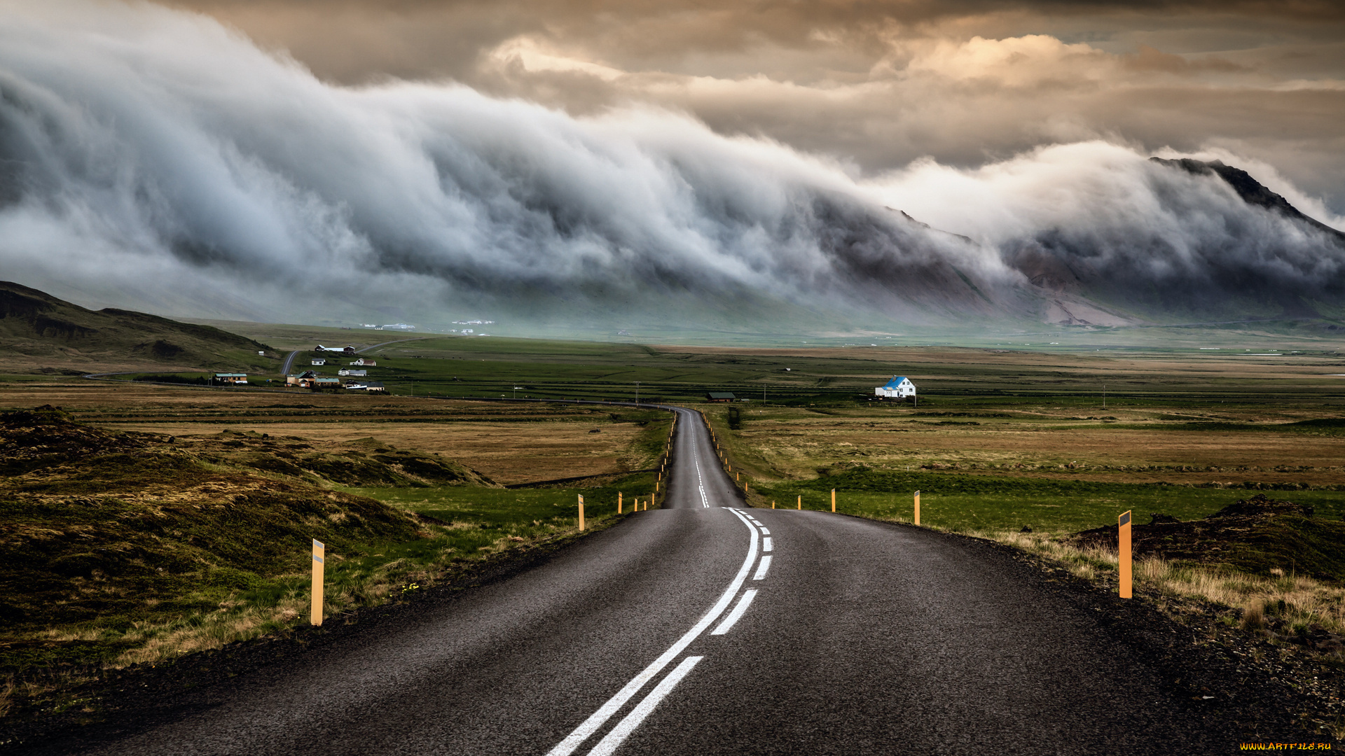 природа, дороги, исландия, дорога, небо, тучи, облака