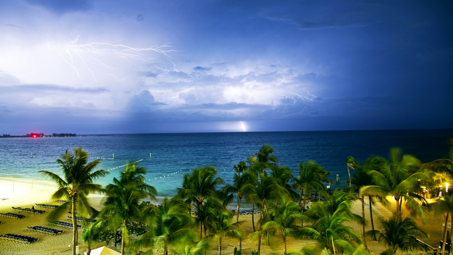 природа, молния, , гроза, горизонт, пальмы, пасмурно, молнии, песок, пляж, побережье, море, тропики, багамы, bahamas, тучи
