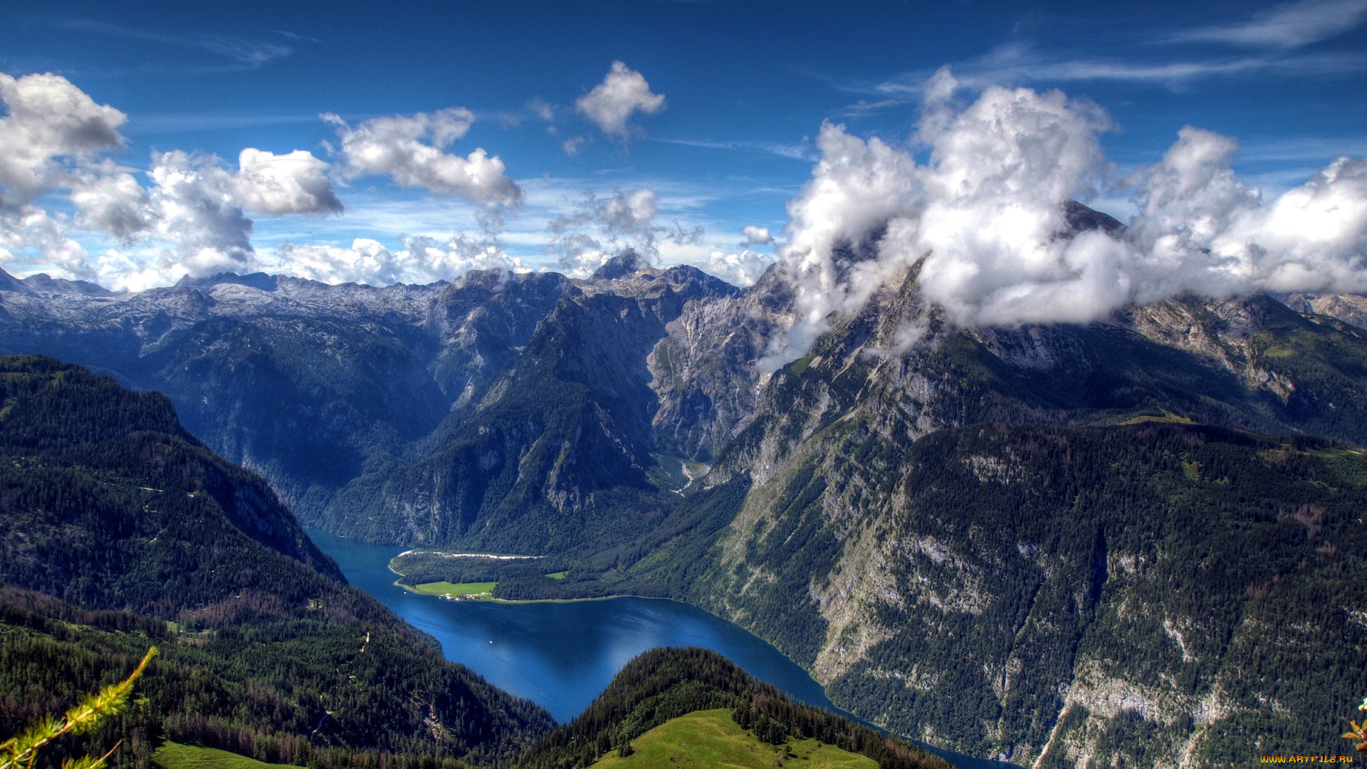 природа, реки, озера, вид, сверху, панорама, поля, леса, облака, альпы, горы, германия, бавария, bavarian, alps, река