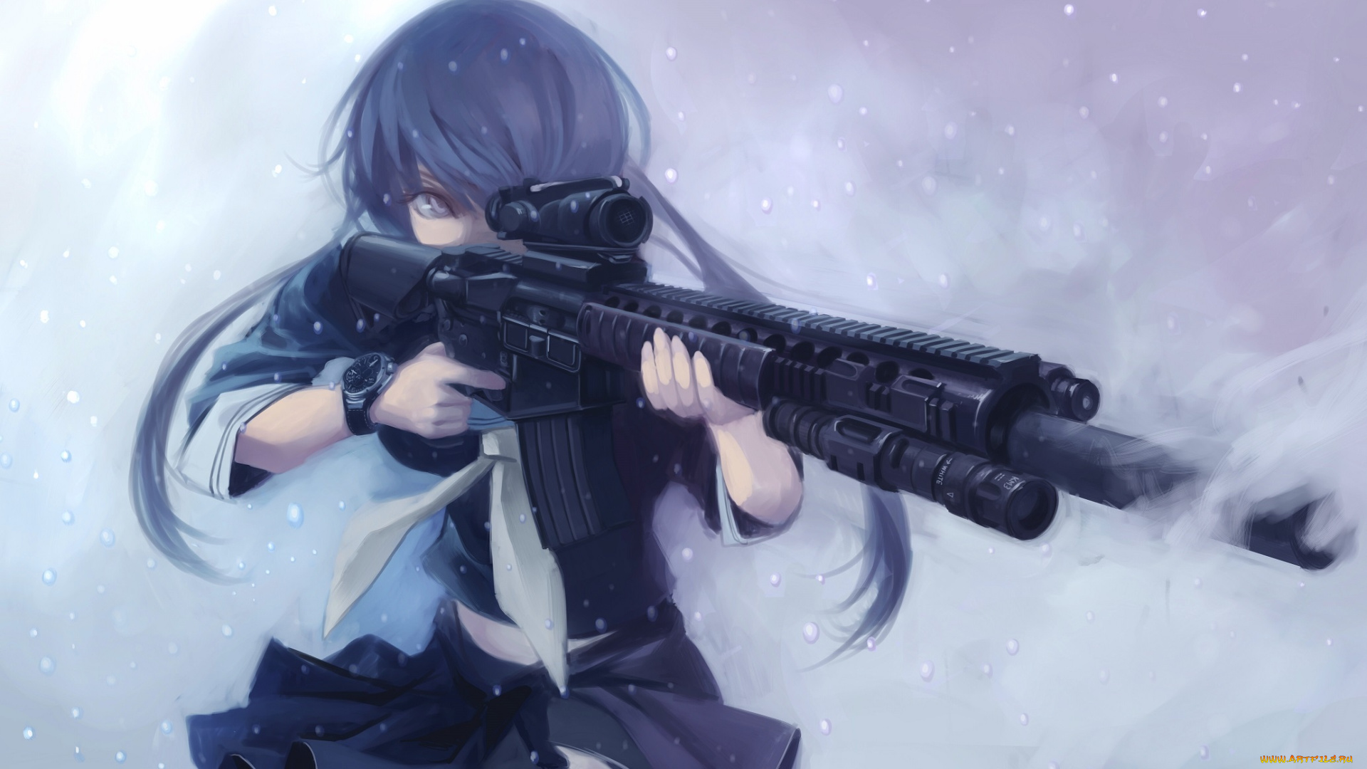 аниме, -weapon, , blood, &, technology, оружие, арт, взгляд, девушка, снег