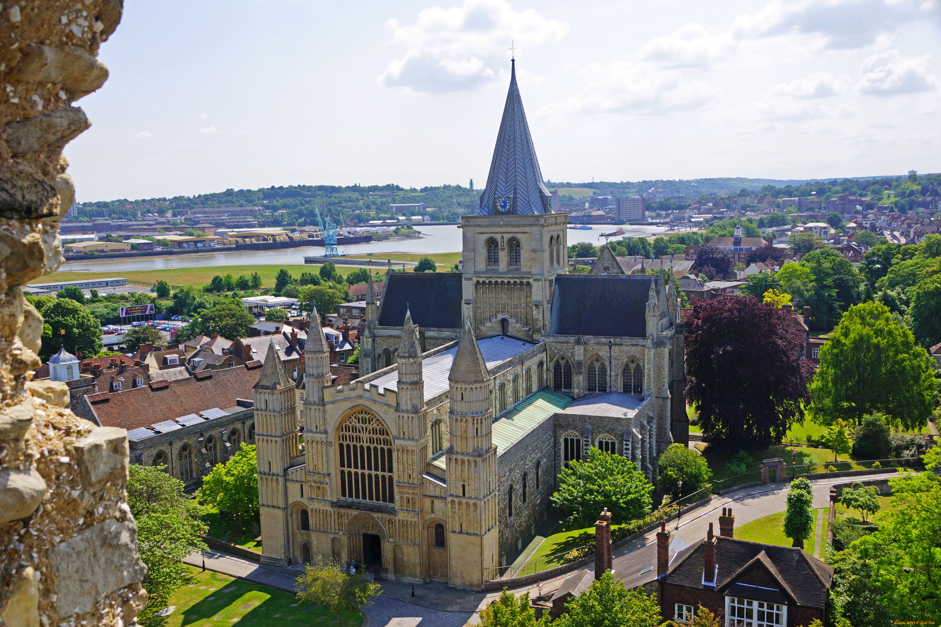 rochester, cathedral, города, -, католические, соборы, , костелы, , аббатства, дорога, панорама, англия, великобритания, дома, рочестер