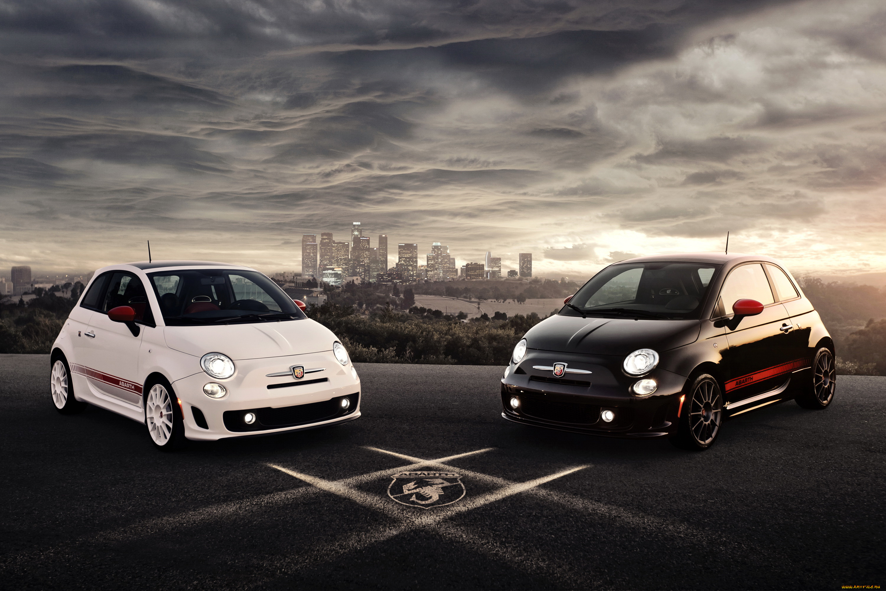 2012, abarth, 500, автомобили, fiat, сумерки, черный, abarth, белый