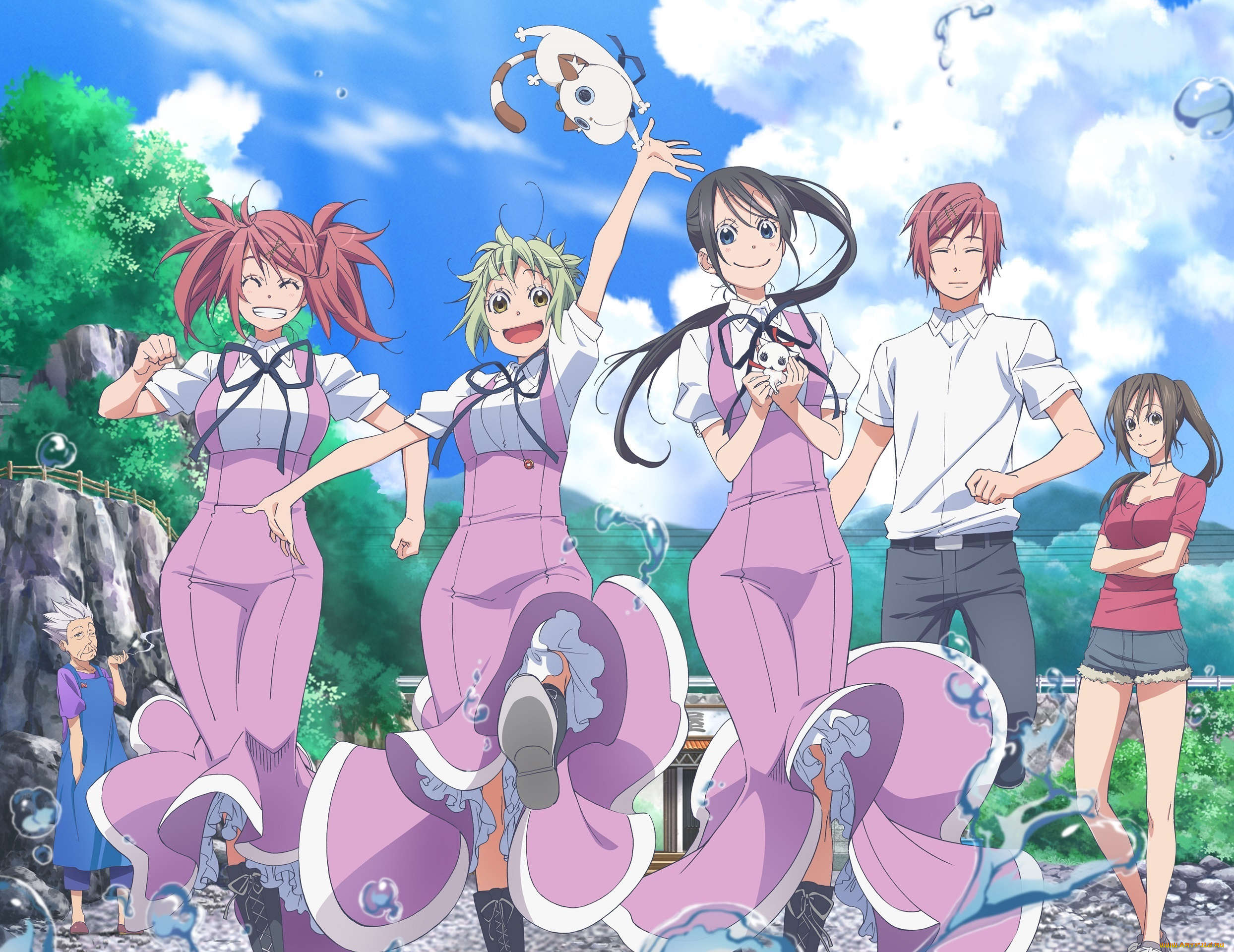 аниме, amanchu, парень, девушки