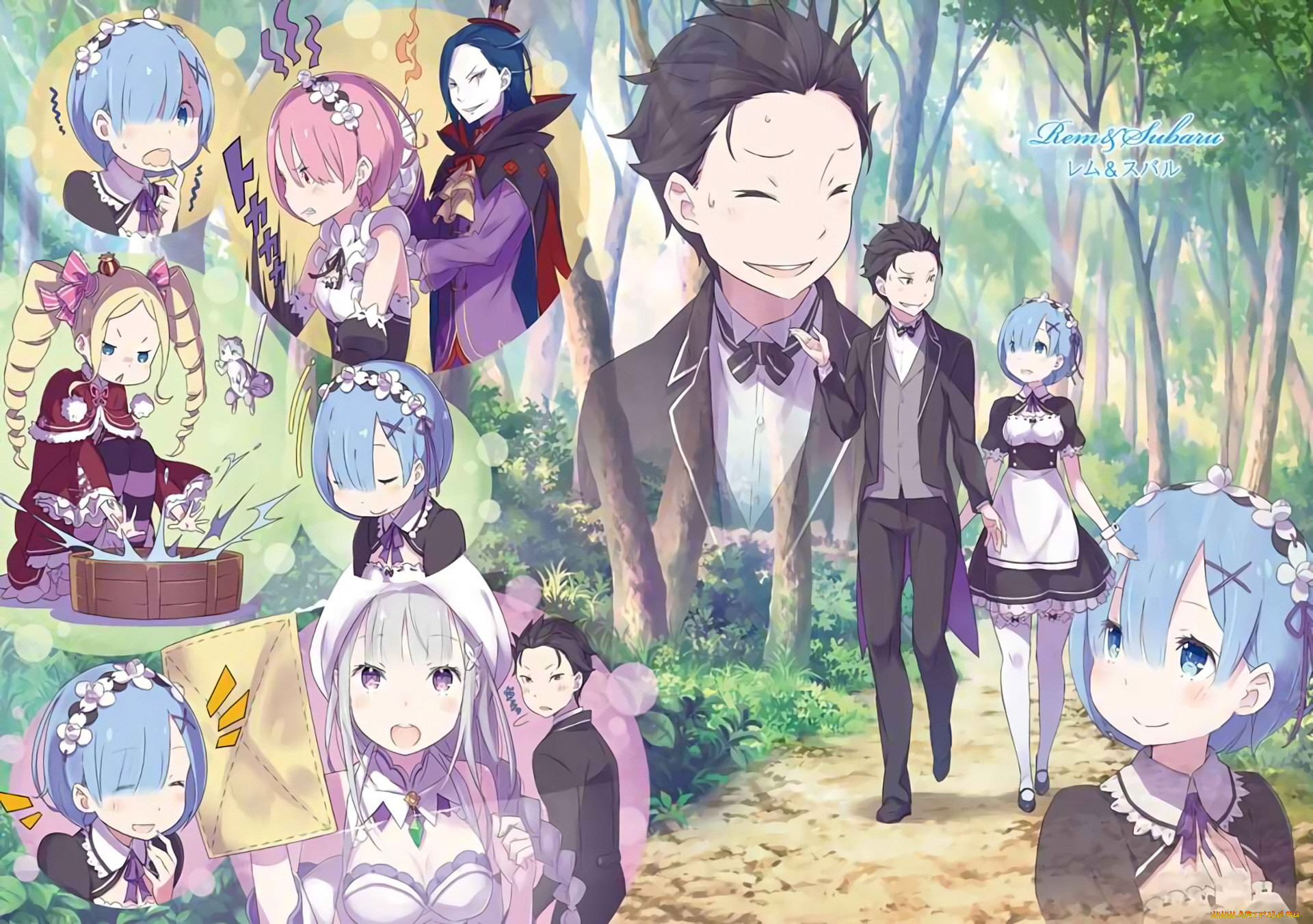 аниме, re, , zero, kara, hajimeru, isekai, seikatsu, эмилия, рем