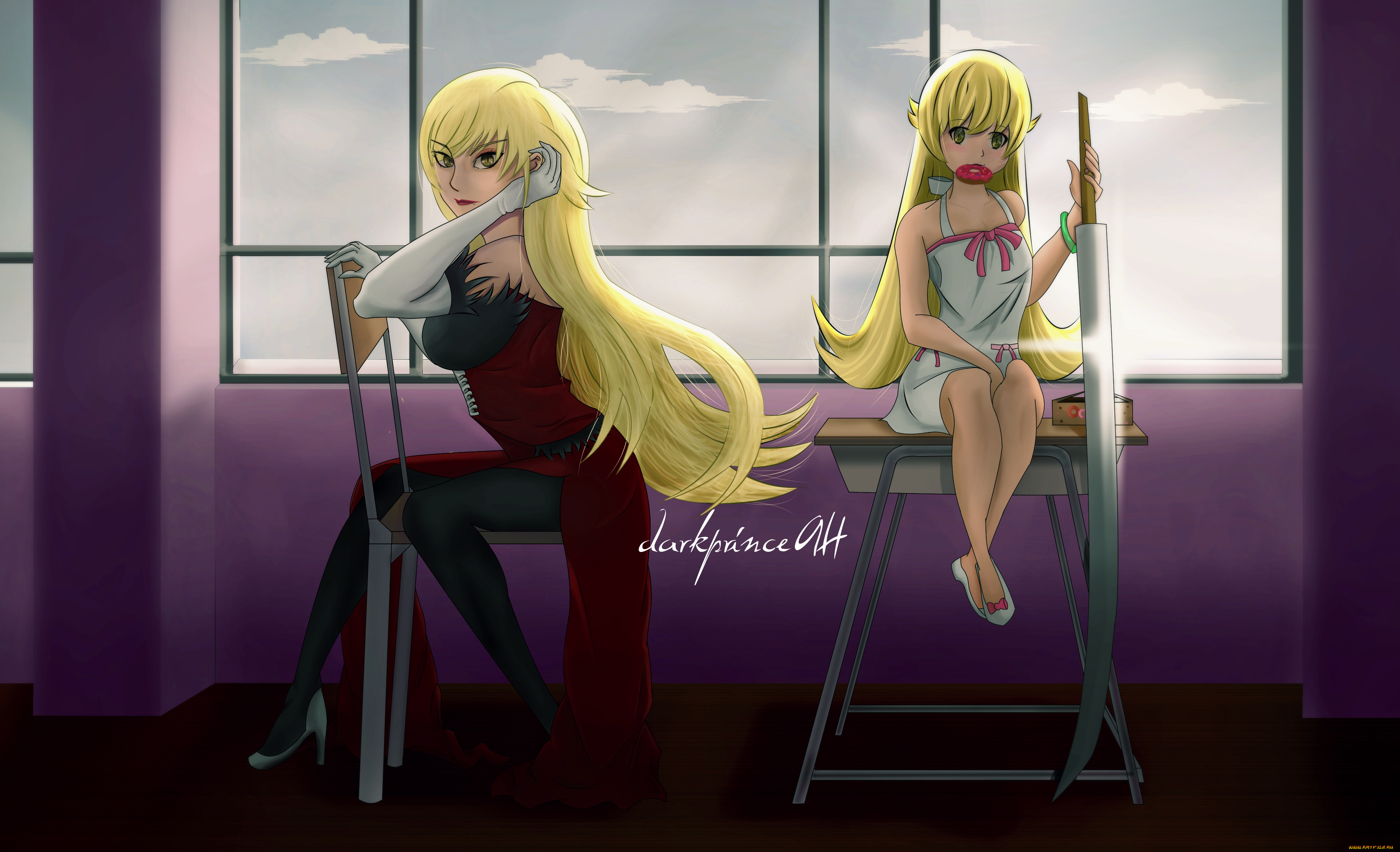 аниме, bakemonogatari, фон, взгляд, девушки