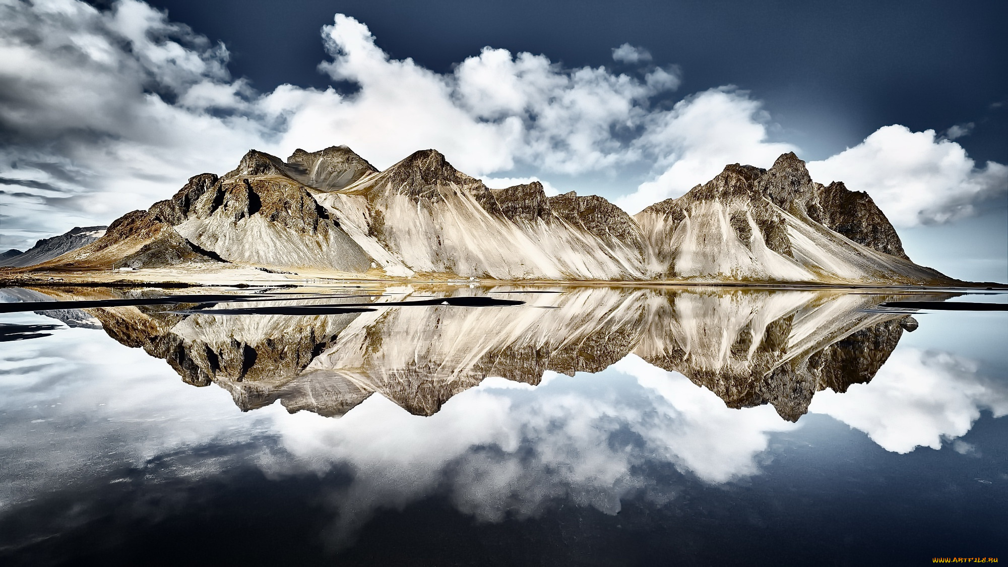 природа, реки, озера, vestrahorn, islande, iceland, reflection