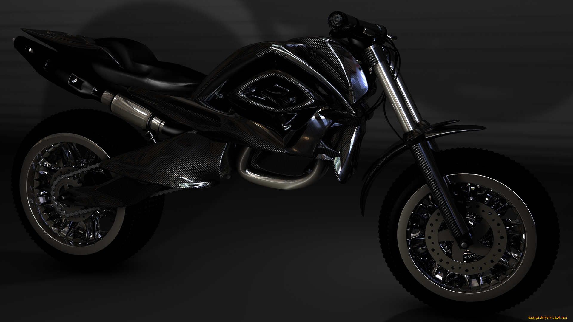 мотоциклы, 3d, мотоцикл, тёмный