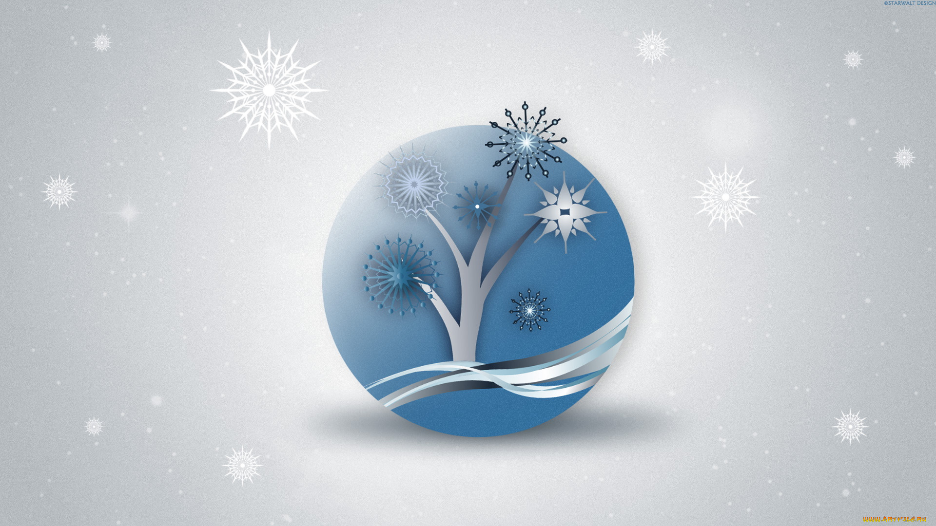 векторная, графика, снежинки, дерево, шар