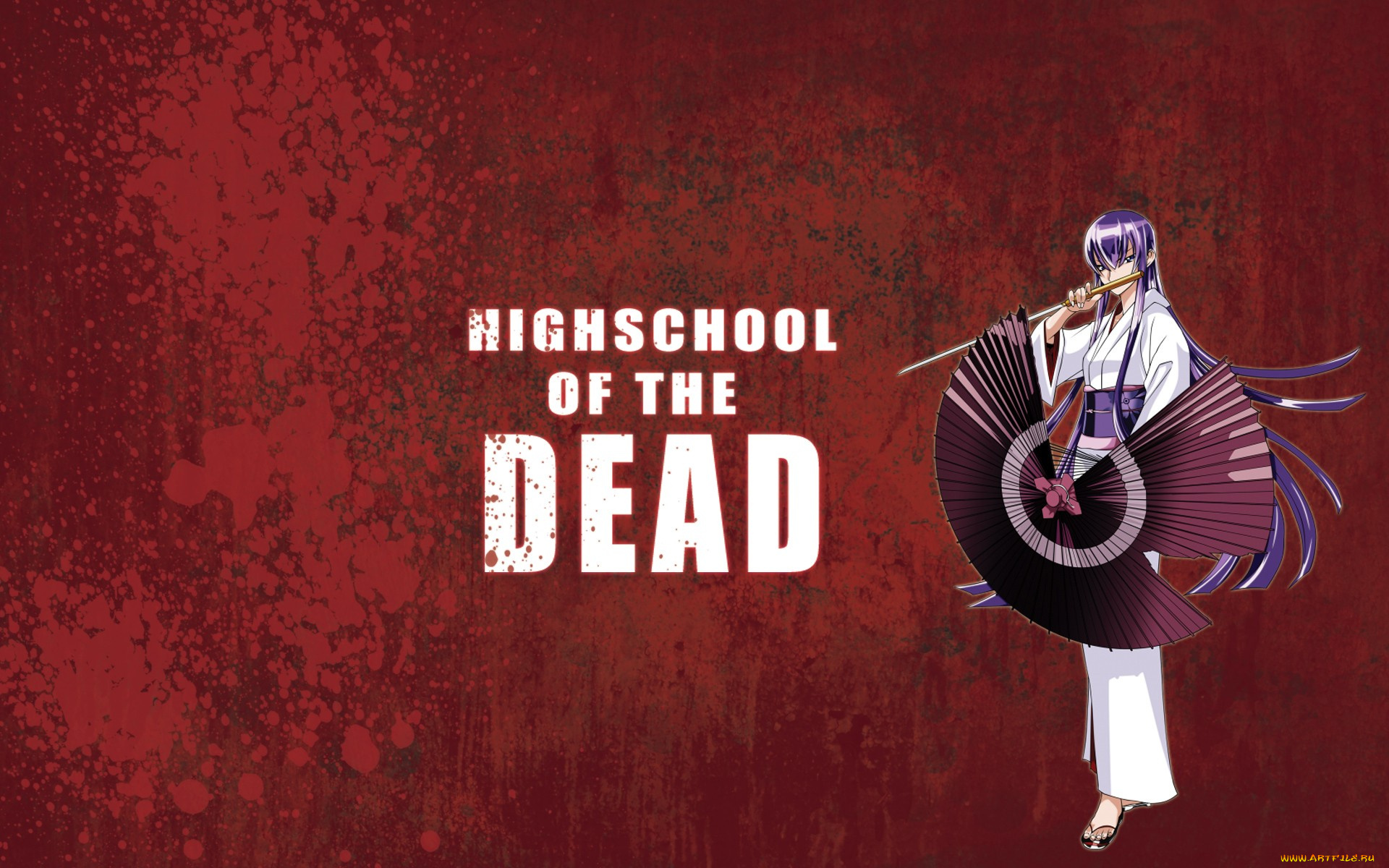 аниме, highschool, of, the, dead, кимоно, девушка, зонтик