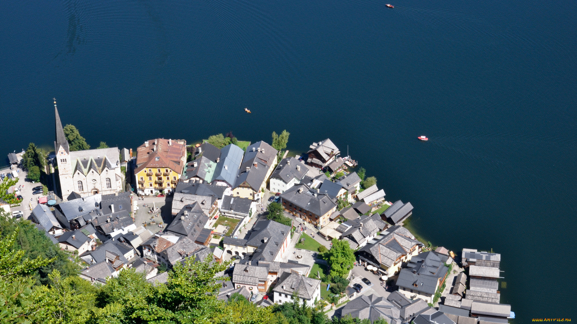 hallstatt, austria, города, панорамы, lake, гальштат, австрия, гальштатское, озеро, здания