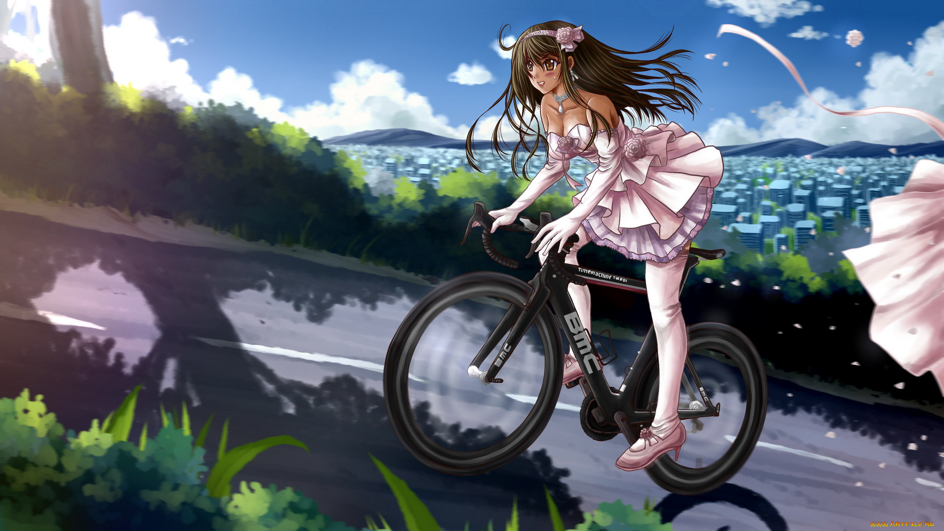 аниме, unknown, , другое, девушка, велосипед