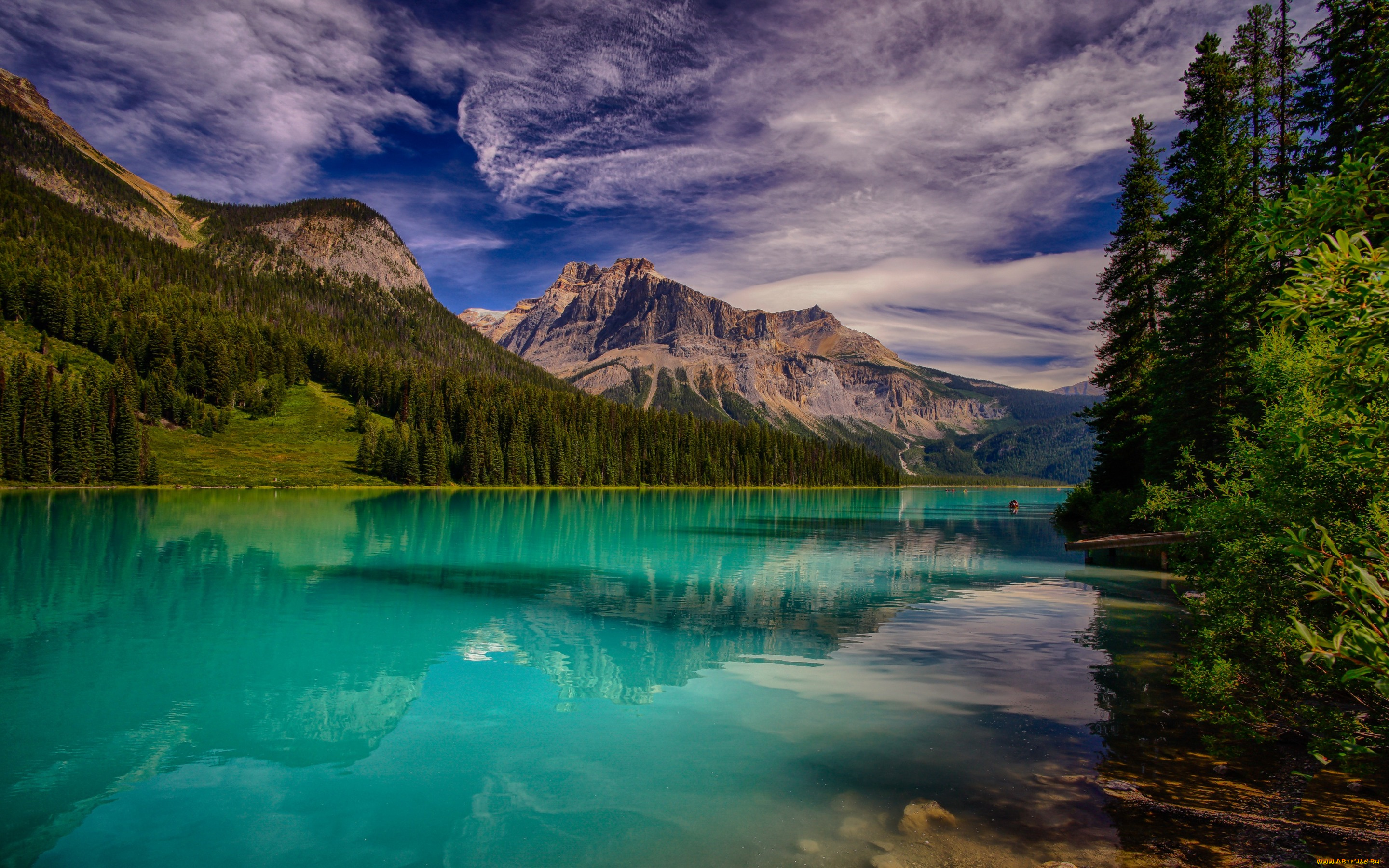 природа, реки, озера, горы, небо, emerald, lake, красота, облака, озеро, деревья, лес, yoho, national, park, канада
