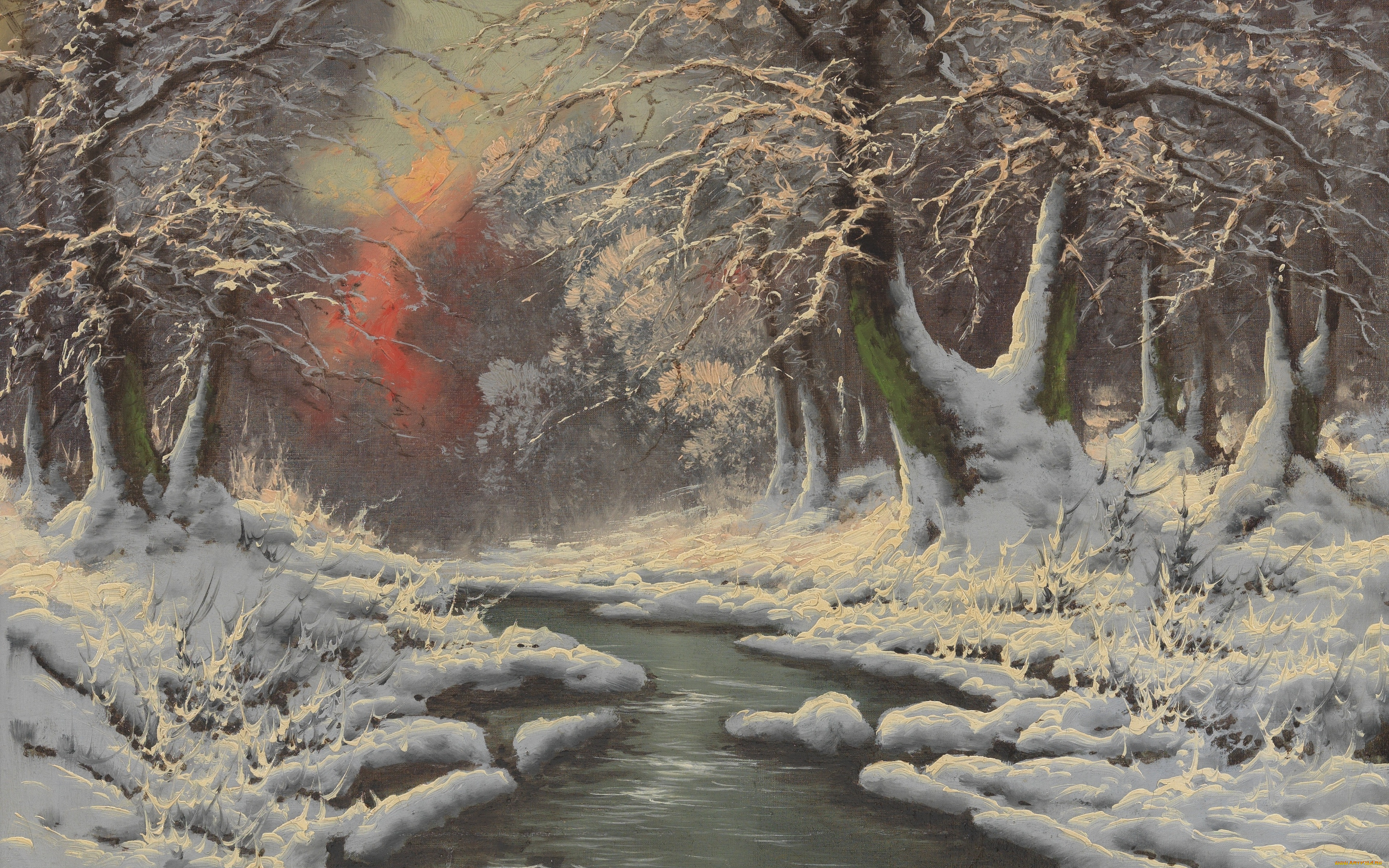 рисованное, живопись, winter, forest, laszlo, neogrady, зимний, лес, hungarian, painter, ласло, неогради, венгерский, живописец