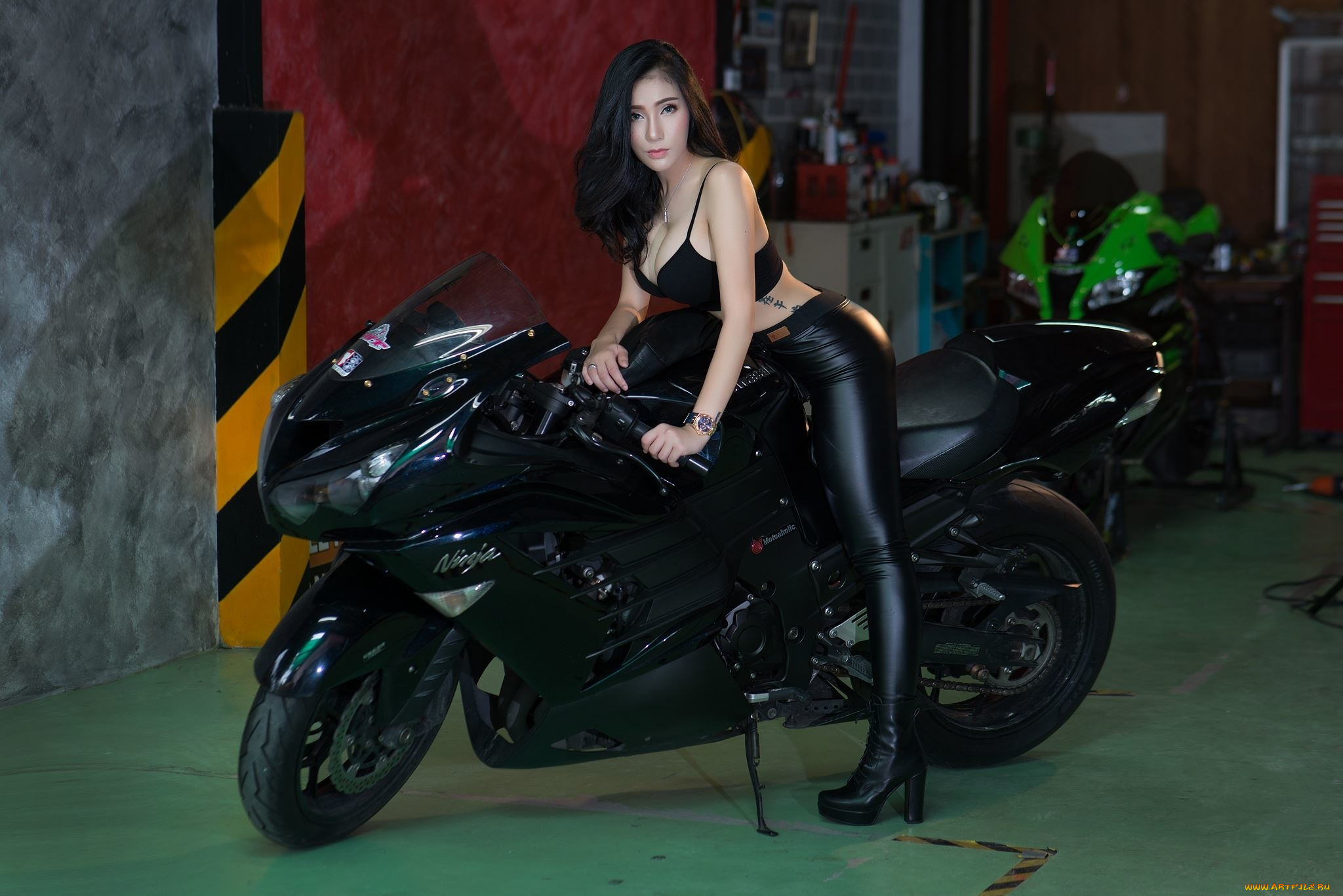мотоциклы, мото, с, девушкой, zx-14r, мотоцикл, ninja, kawasaki, байкерша