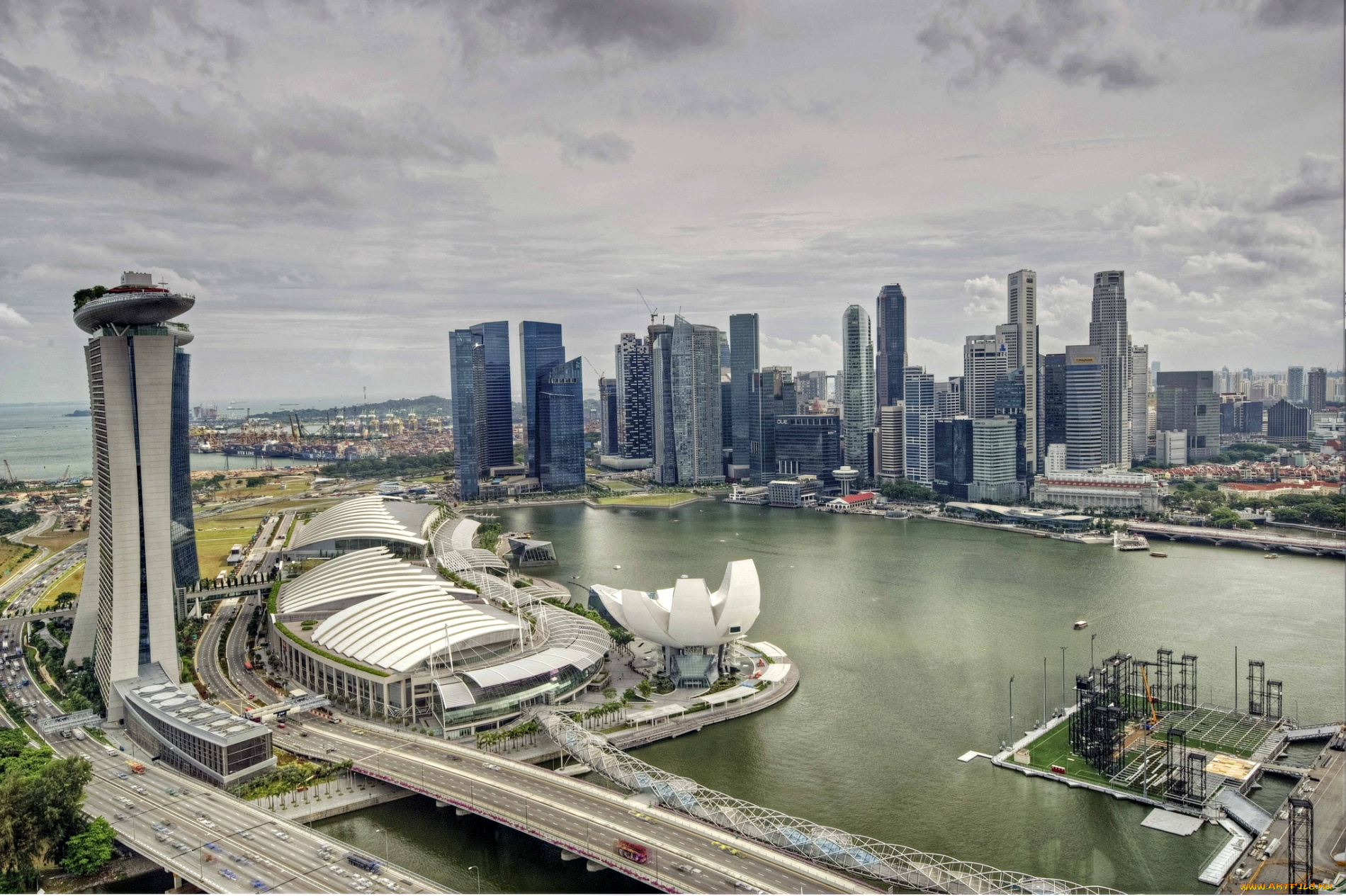 города, сингапур, небоскребы, вода, дороги