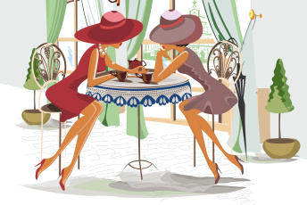Картинка векторная+графика люди общение беседа кафе столик девушки