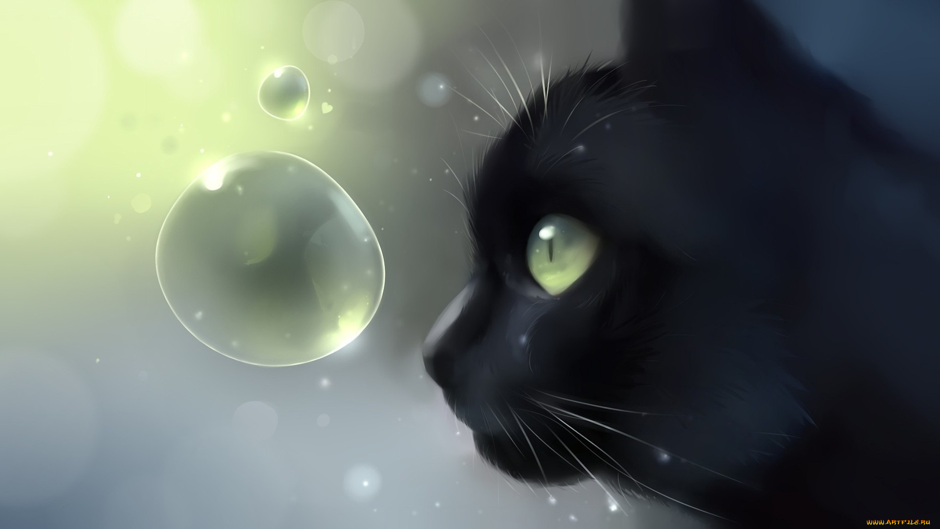 рисованное, животные, , коты, пузырь, черный, кот
