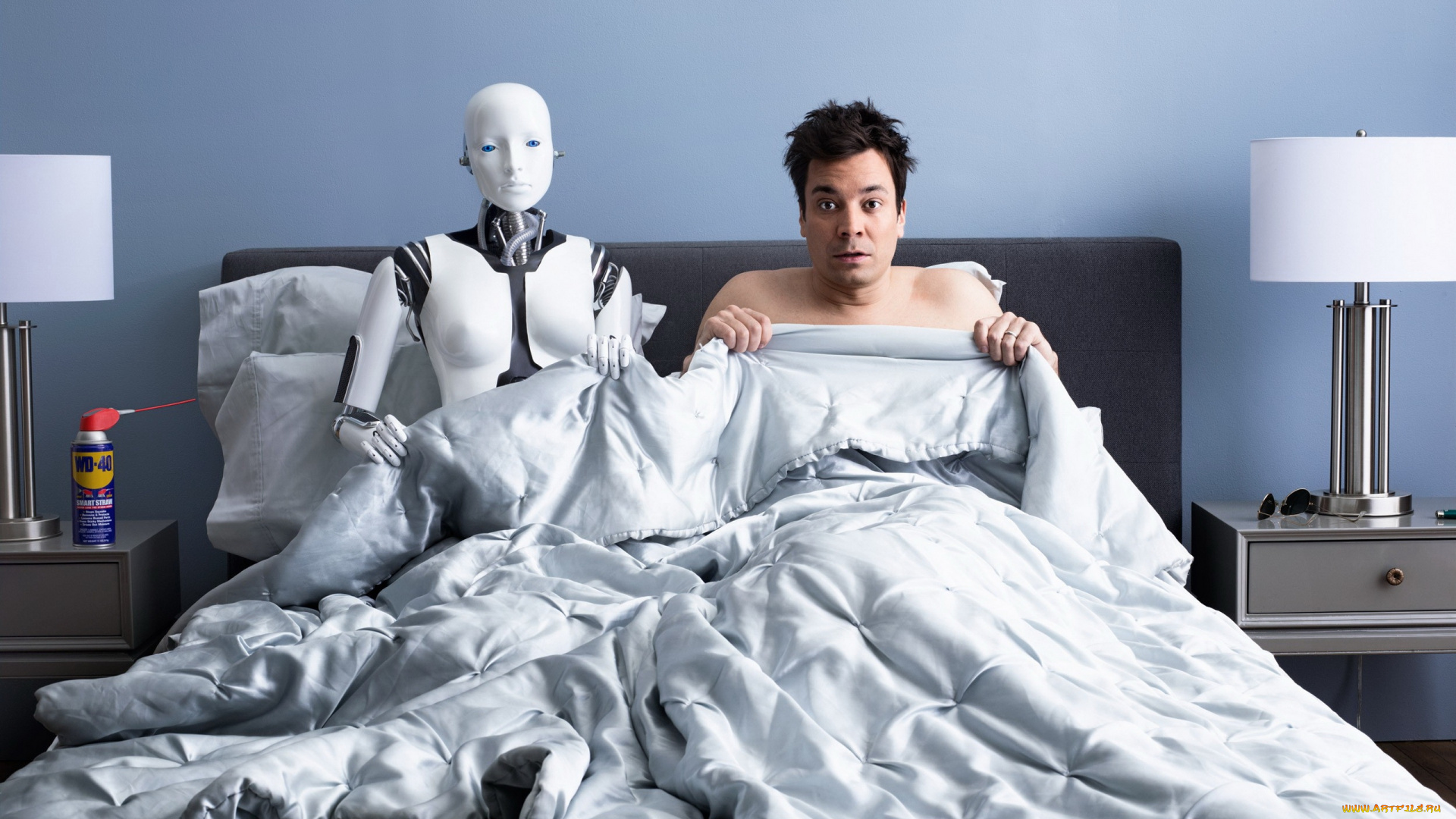 юмор, и, приколы, кровать, андроид, робот, мужчина