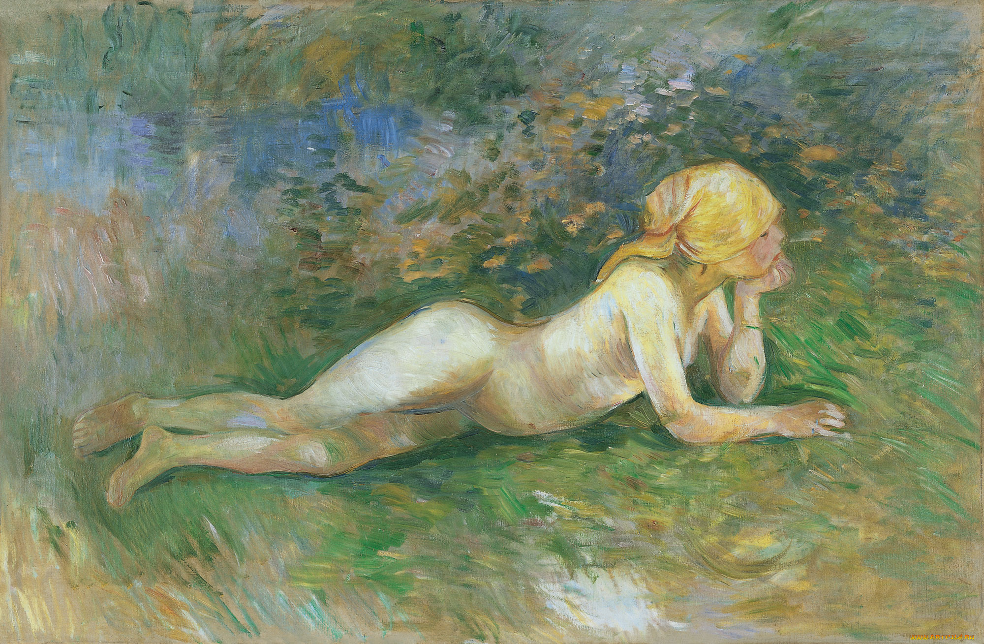 reclining, nude, shepherdess-berthe, marie, pauline, morisot, рисованное, berthe, morisot, девочка, косынка