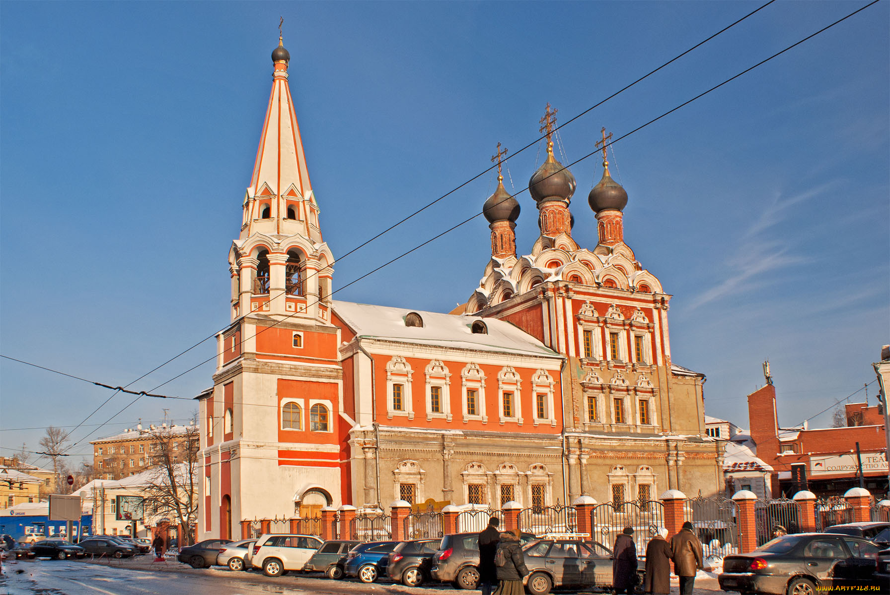 храм, св, николая, Чудотворца, на, болвановке, города, москва, россия, синее, небо, ограда