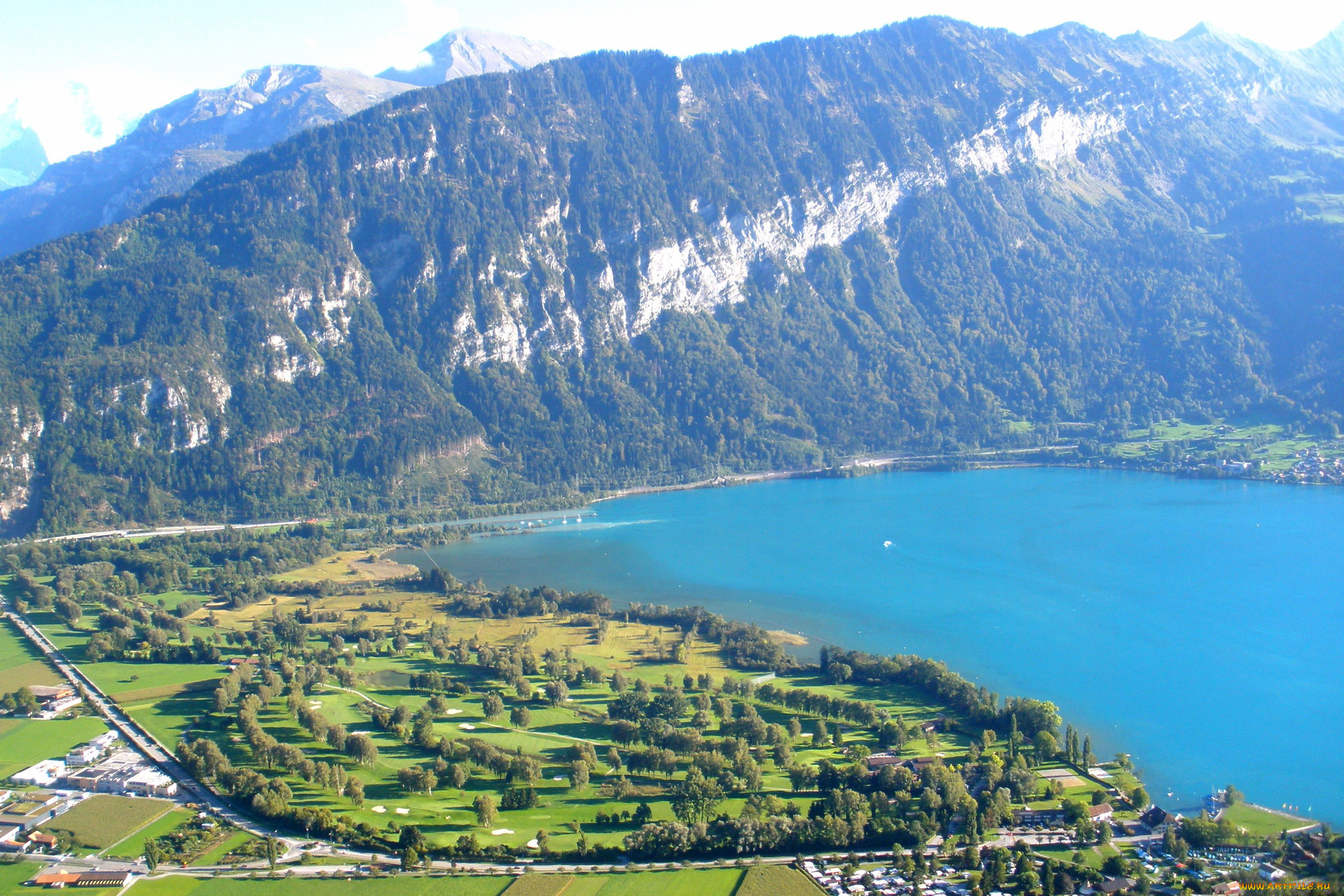 interlaken, switzerland, природа, побережье, горы, озеро