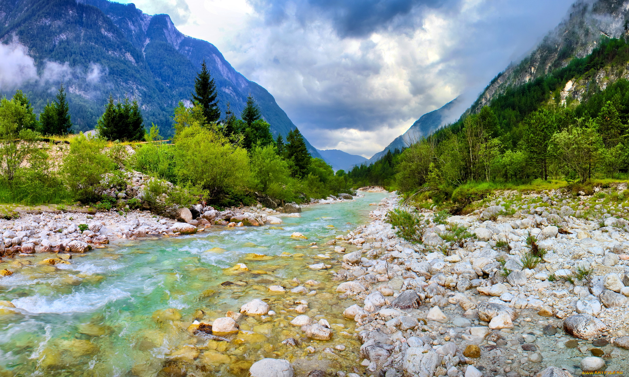 словения, bovec, природа, реки, озера, горы, поток