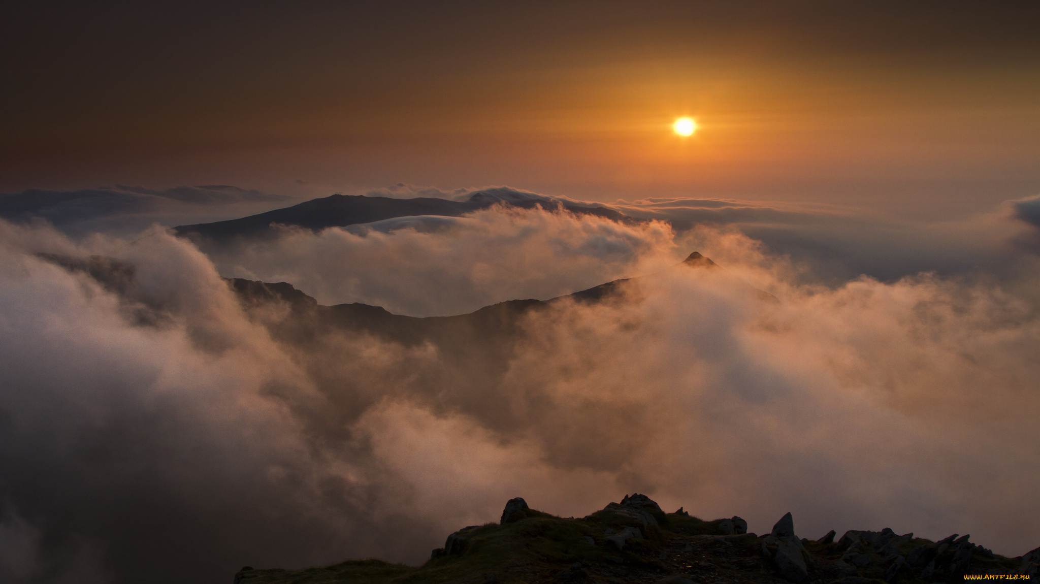 snowdon, wales, england, природа, восходы, закаты, облака, закат, горы, гора, сноудон, англия