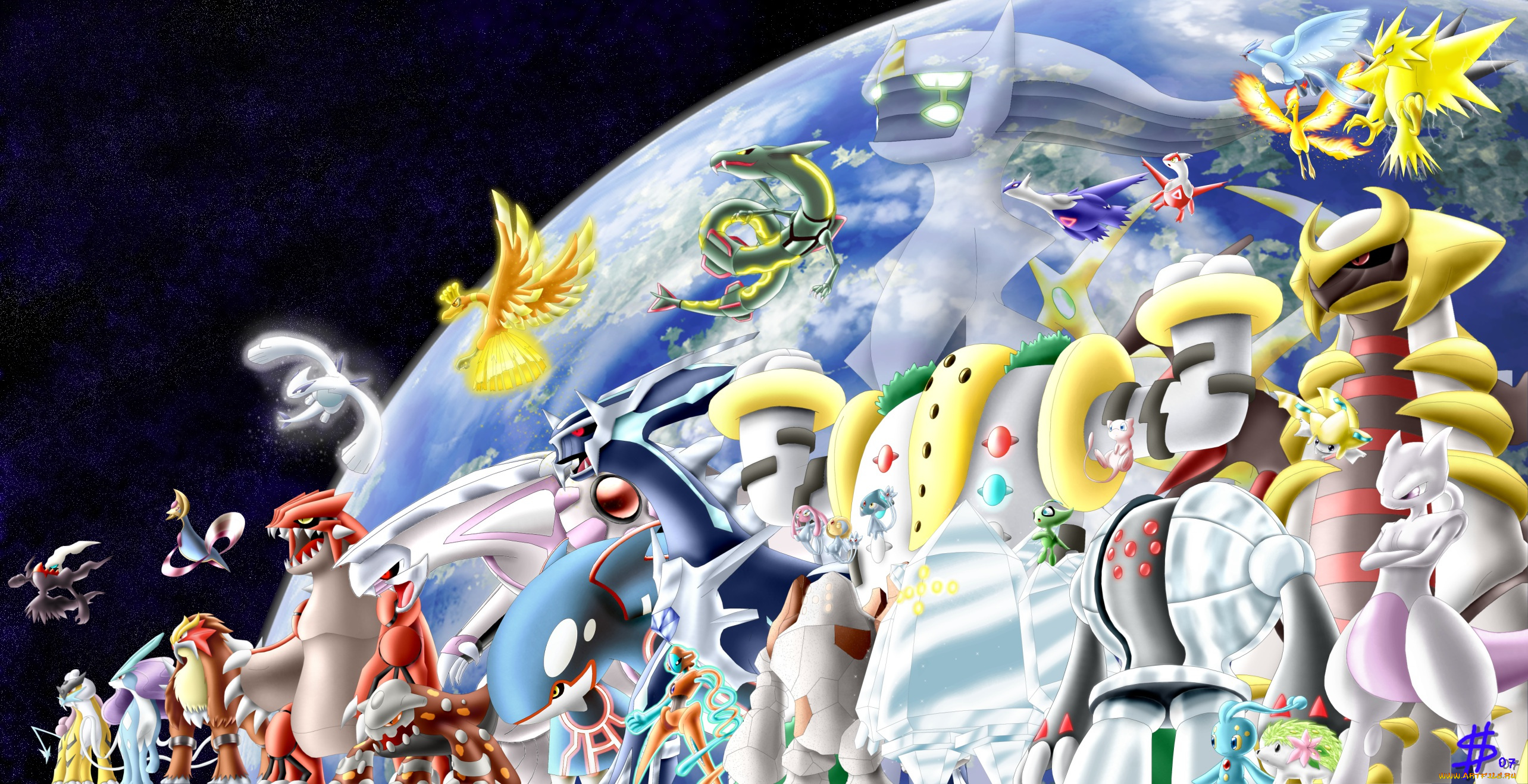 аниме, pokemon, земля, планета, арт, космос, покемоны