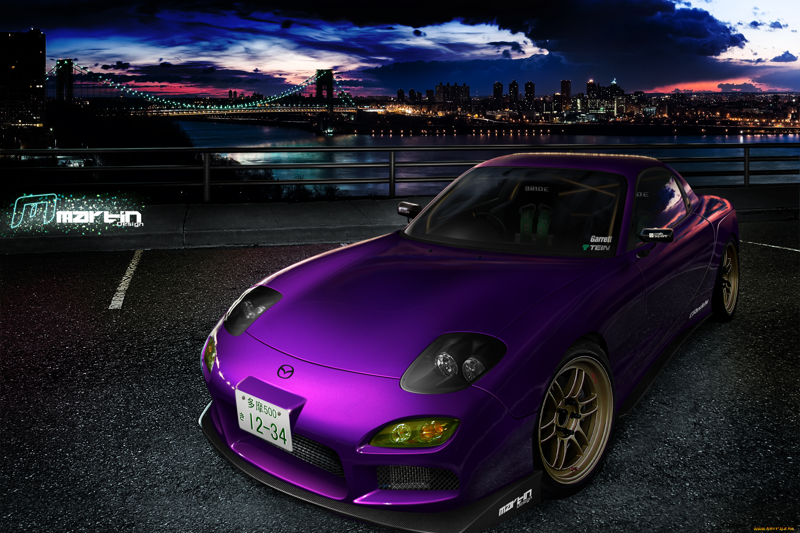 автомобили, виртуальный, тюнинг, mazda, rx7, purple, tuning