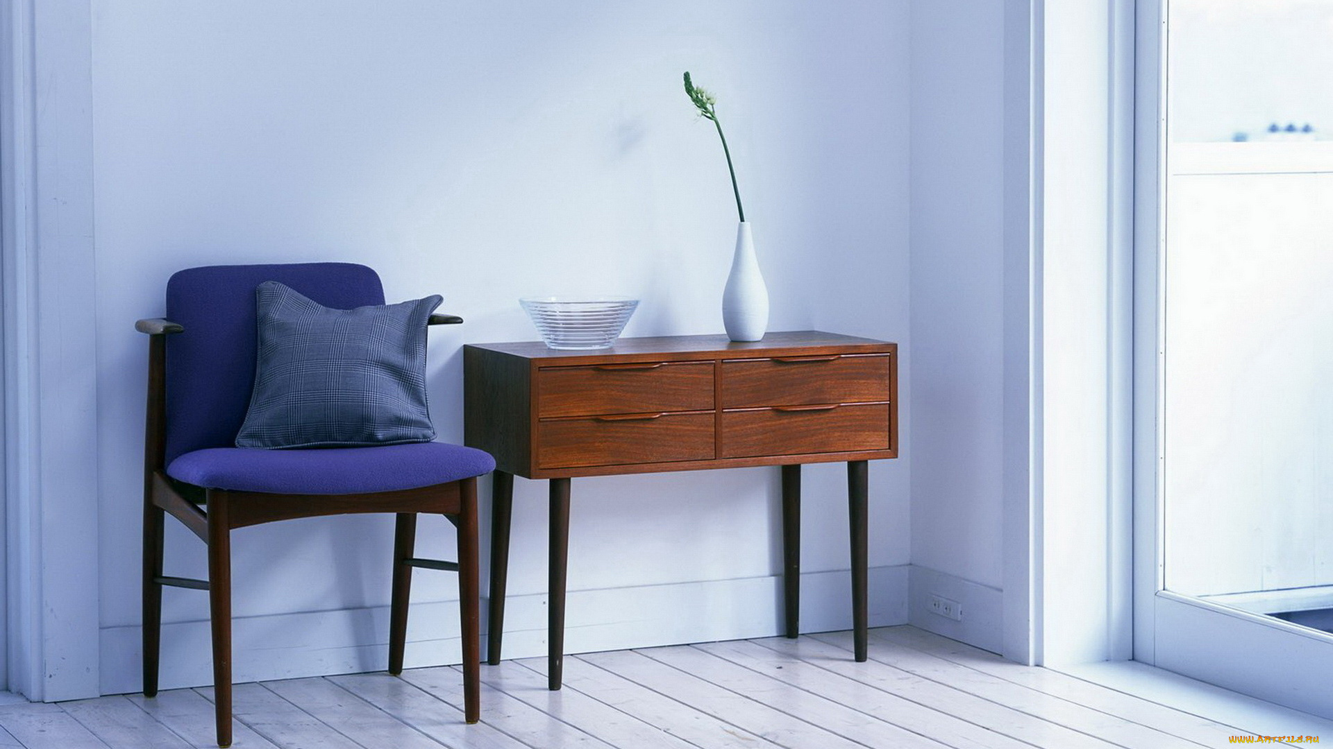 интерьер, мебель, тумба, ваза, комната, подушка, синий, стул