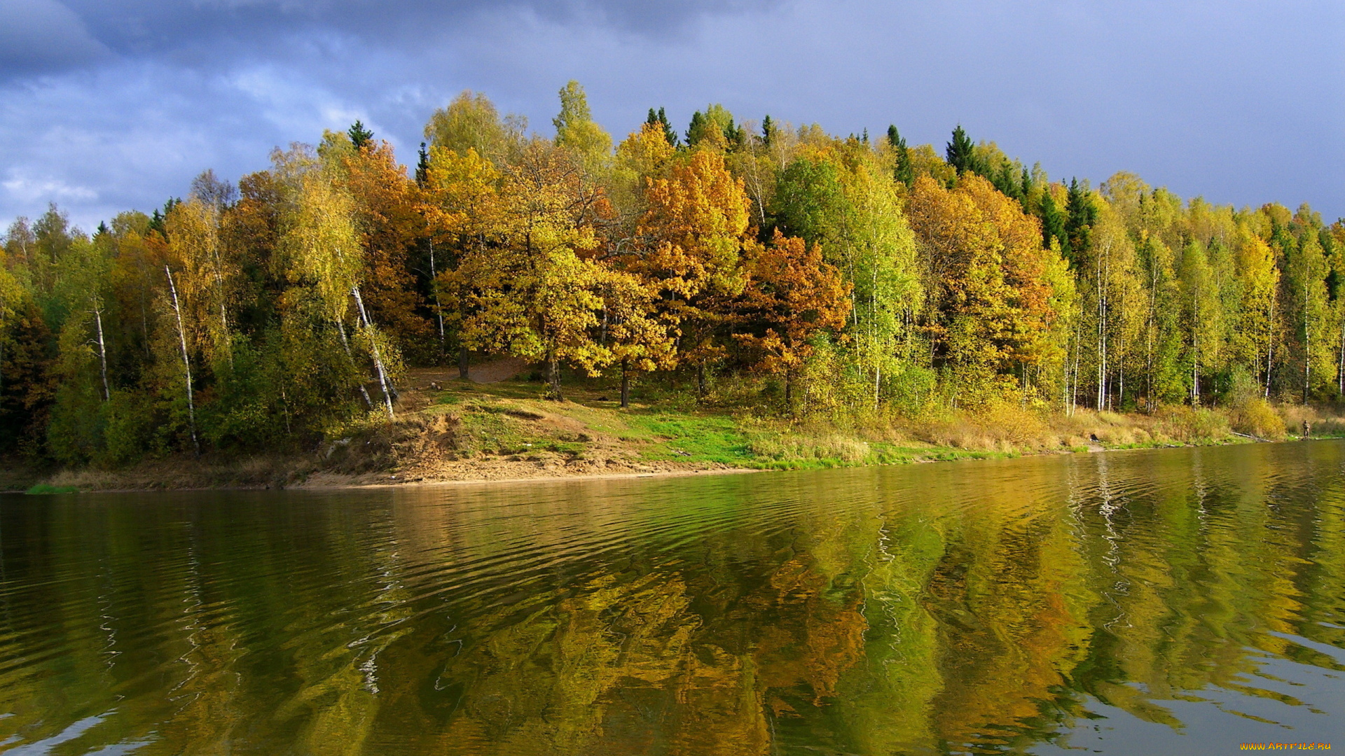 природа, реки, озера, небо, деревья, осень, река, берег