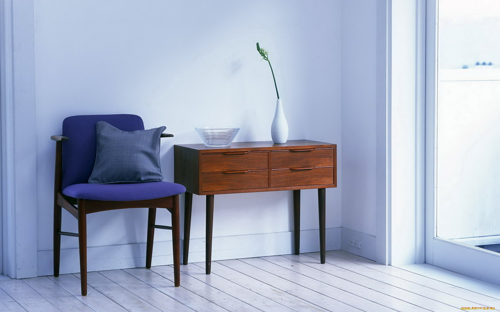 интерьер, мебель, тумба, ваза, комната, подушка, синий, стул
