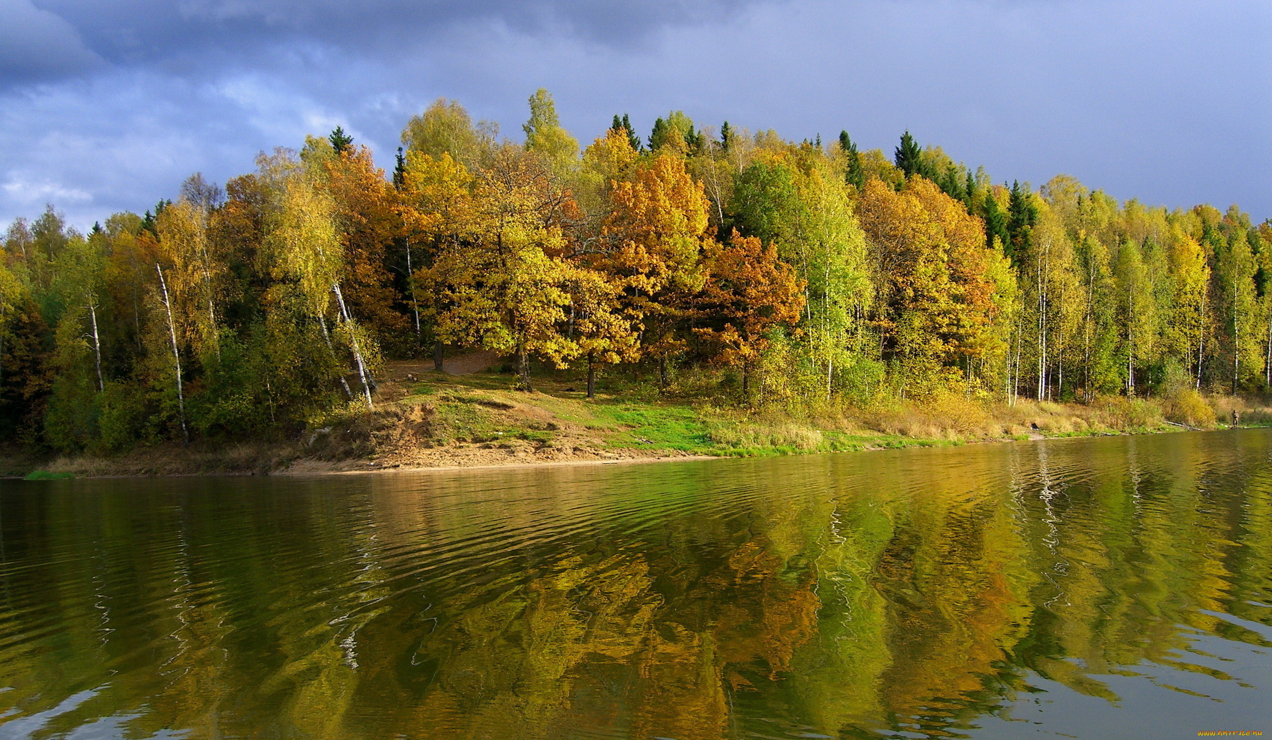 природа, реки, озера, небо, деревья, осень, река, берег