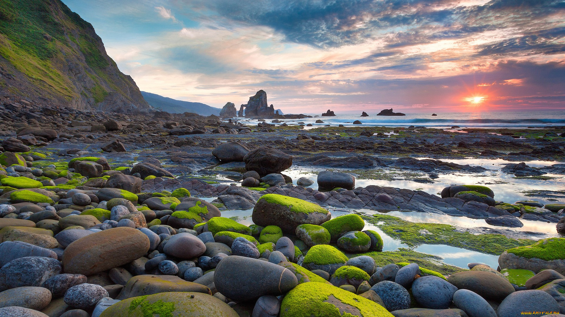 beach, природа, побережье, море, пляж, камни, закат